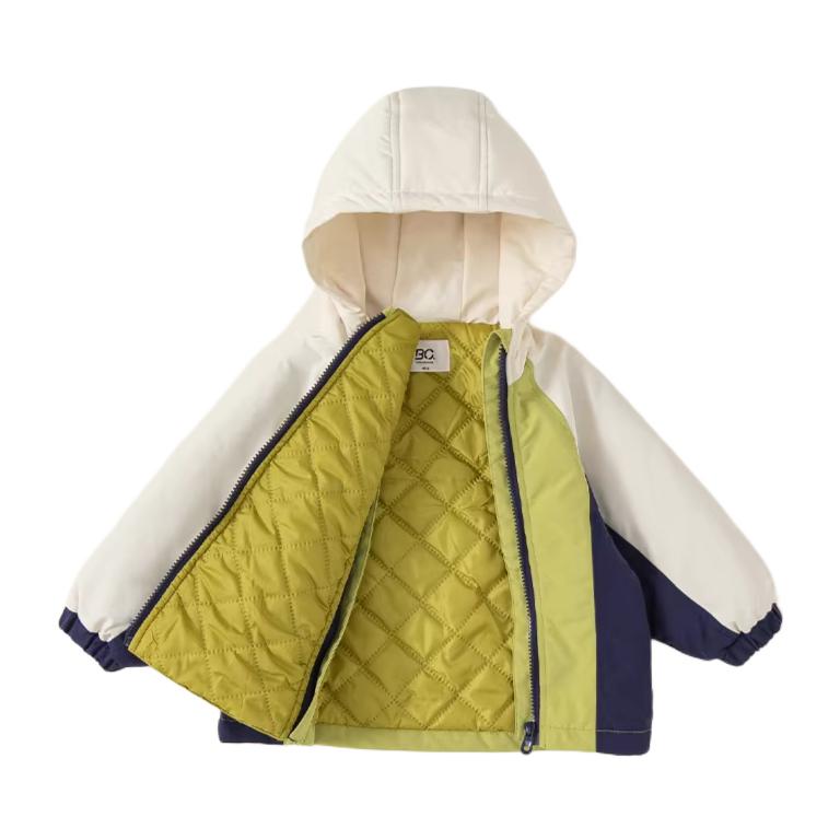 推荐商品：insbobo童装 拉链连帽拼色冲锋衣 中小童 CY83015 绿/夹棉