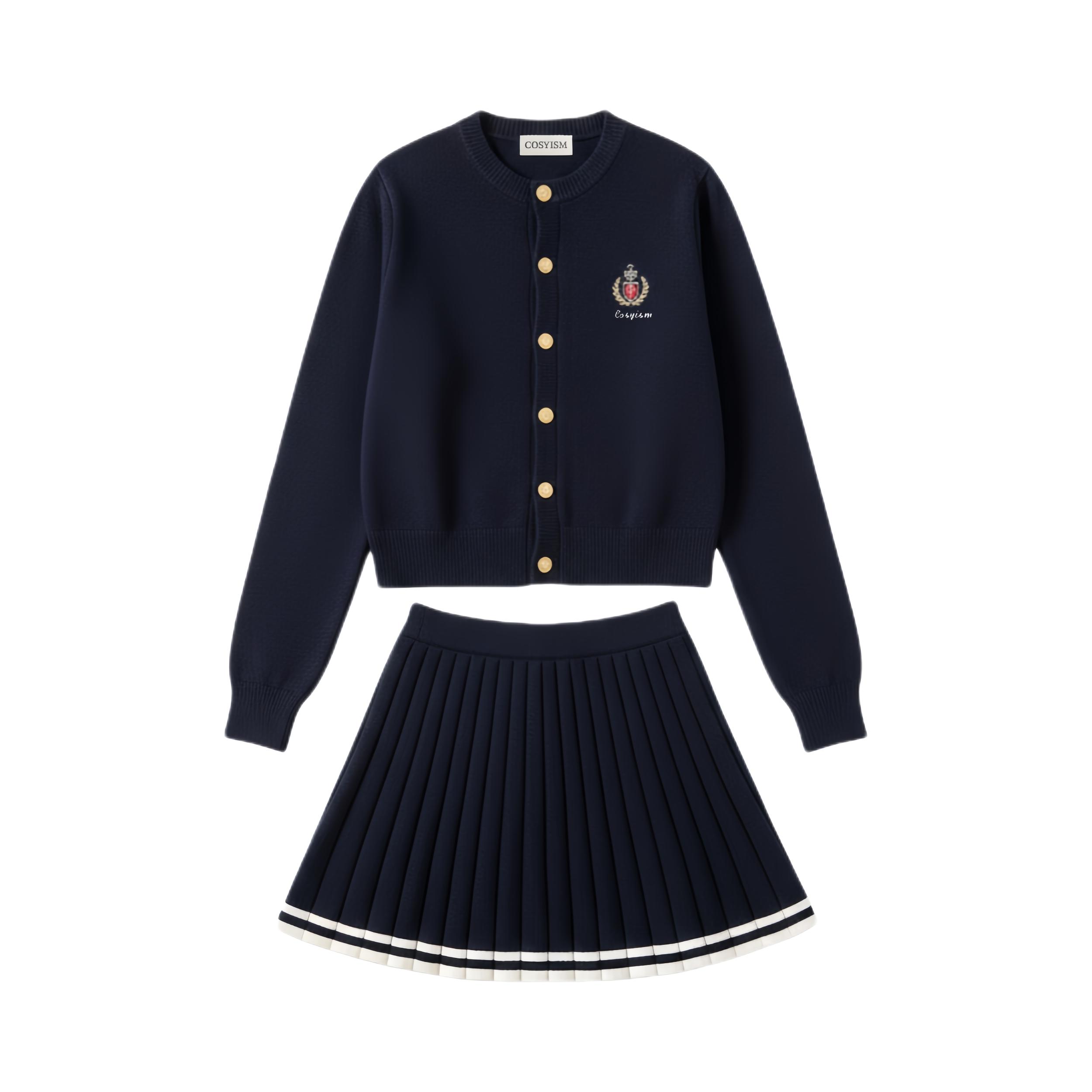 推荐商品：COSYISM 学院风百褶针织长袖休闲套装 女装 COSYQZ1819 藏青