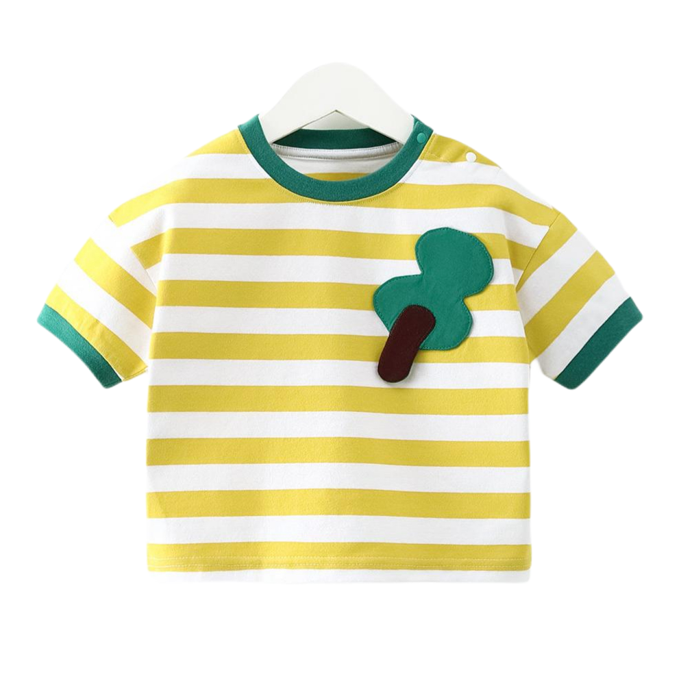 推荐商品：CICIIBEAR/齐齐熊童装 棉质条纹圆领短袖T恤 中小童 Q100594 樱草黄