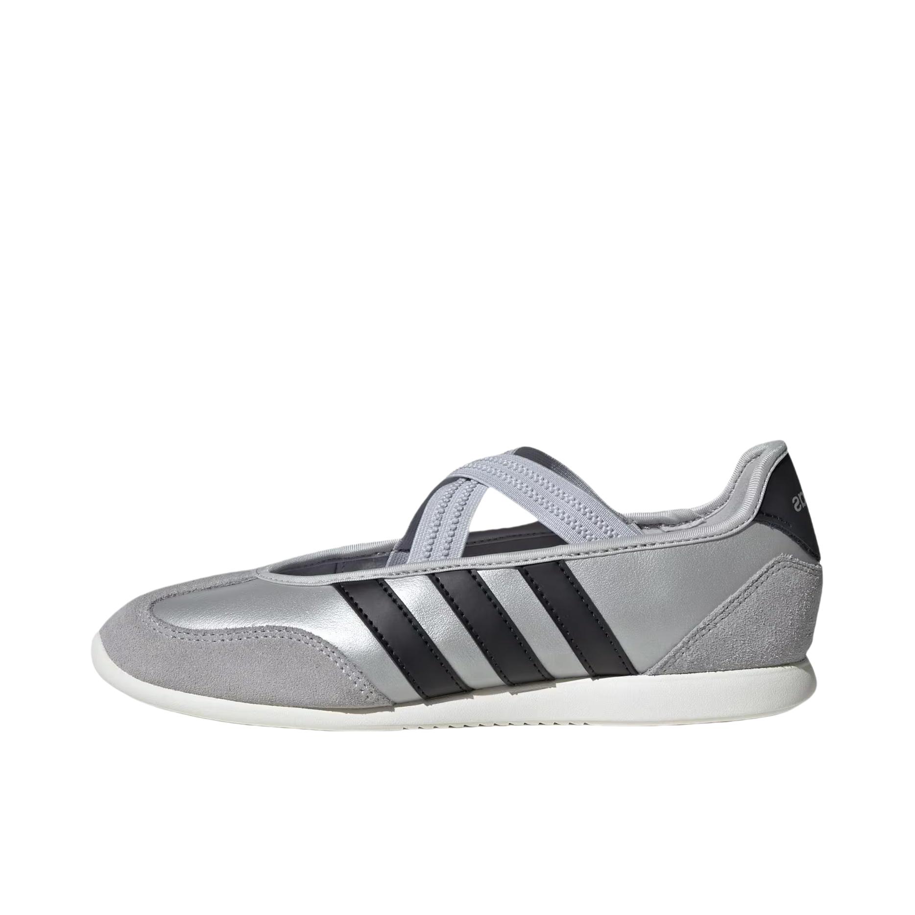推荐商品：adidas BARREDA MARY JANE 运动休闲鞋 圆头舒适玛丽珍芭蕾风薄底T头鞋 银色 