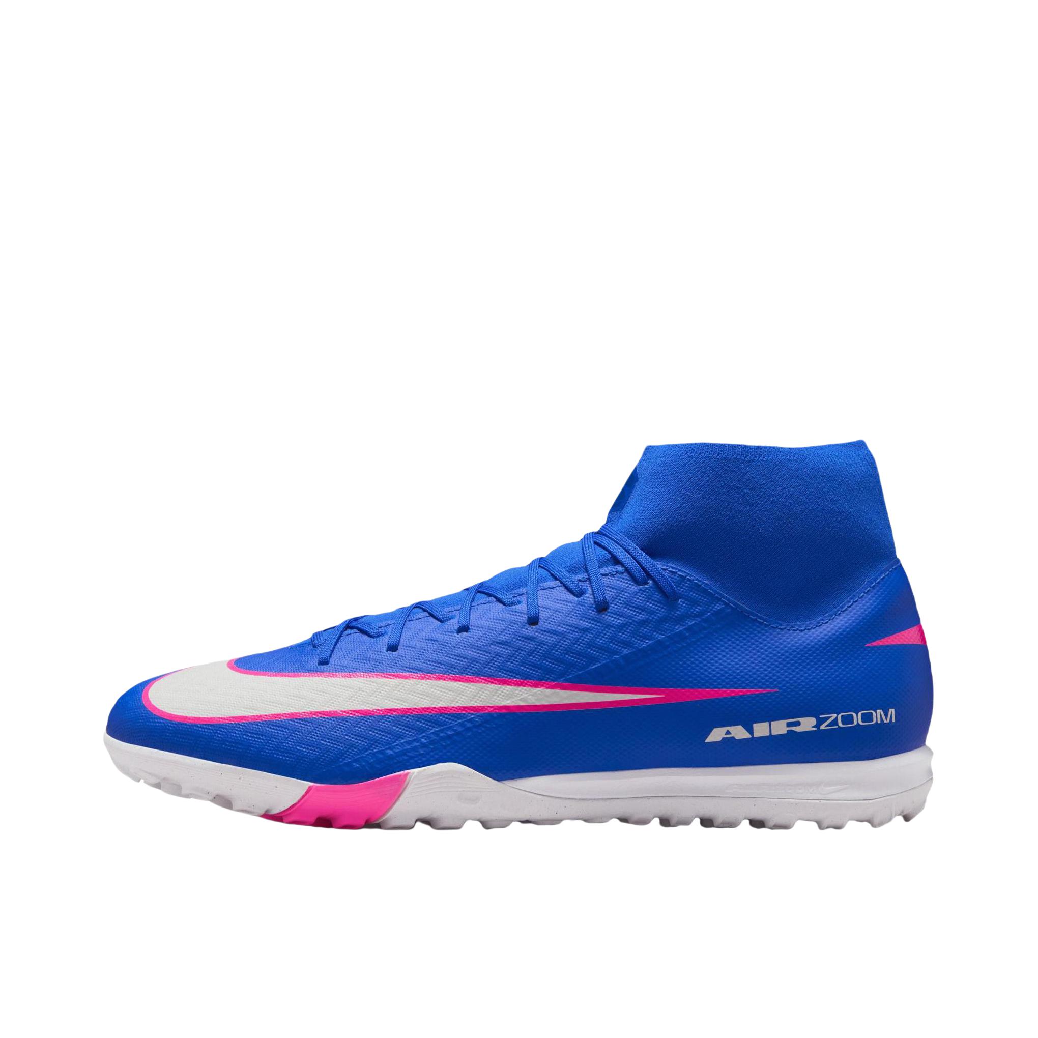 推荐商品：Nike Mercurial Superfly 10 Academy TF 中端 胶质碎钉 人造草地 包裹性 足球鞋 赛车蓝