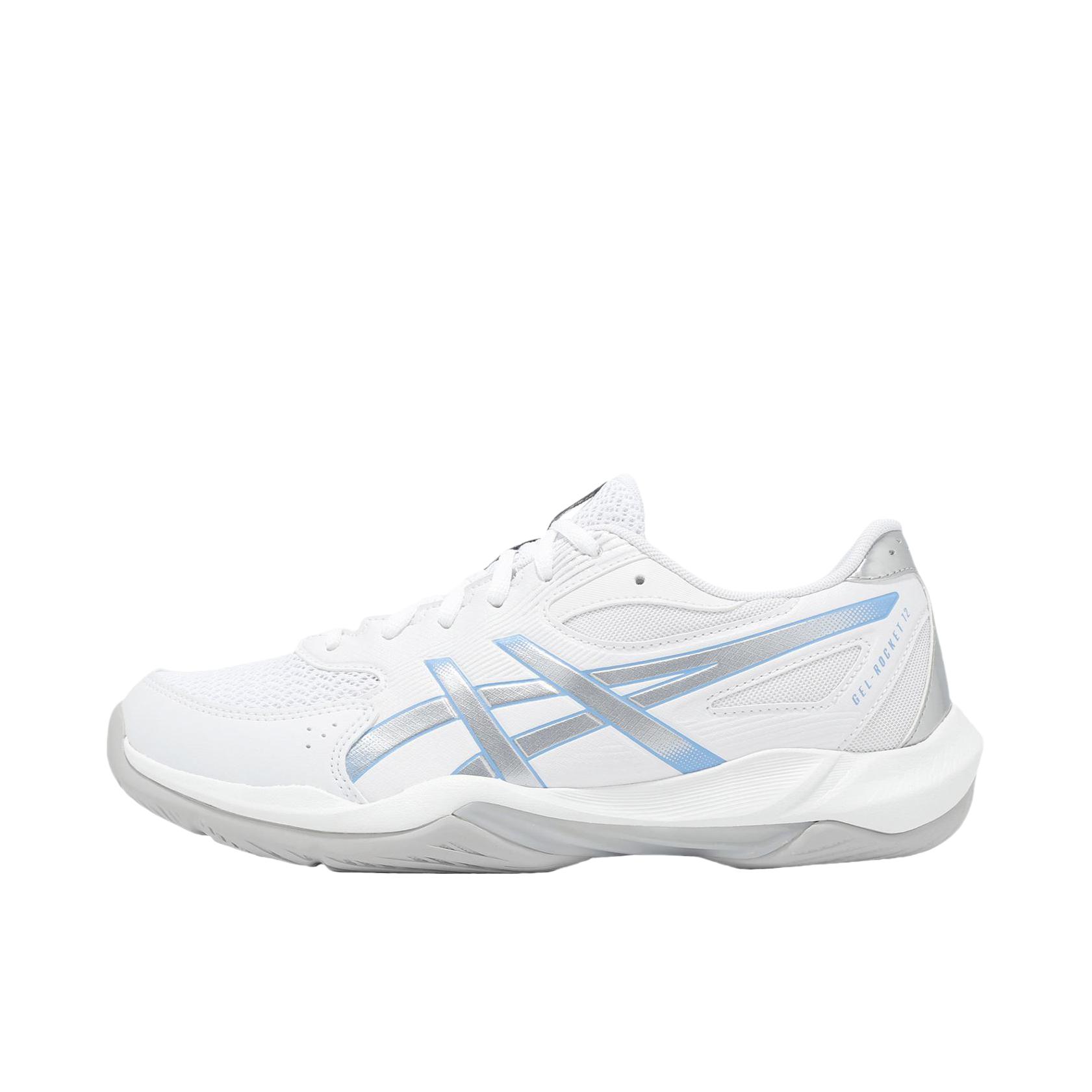 推荐商品：Asics/亚瑟士 GEL-ROCKET 12火箭12 训练鞋 柔软防滑耐磨低帮支撑 人造革 奶白色/蓝色