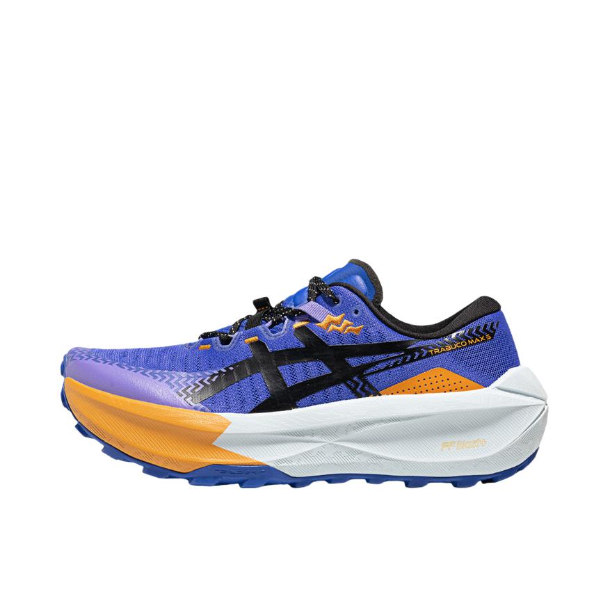 推荐商品：Asics/亚瑟士 TRABUCO MAX 5 越野跑鞋 圆头系带防水抓地缓震贴合 男款/蓝色/紫色