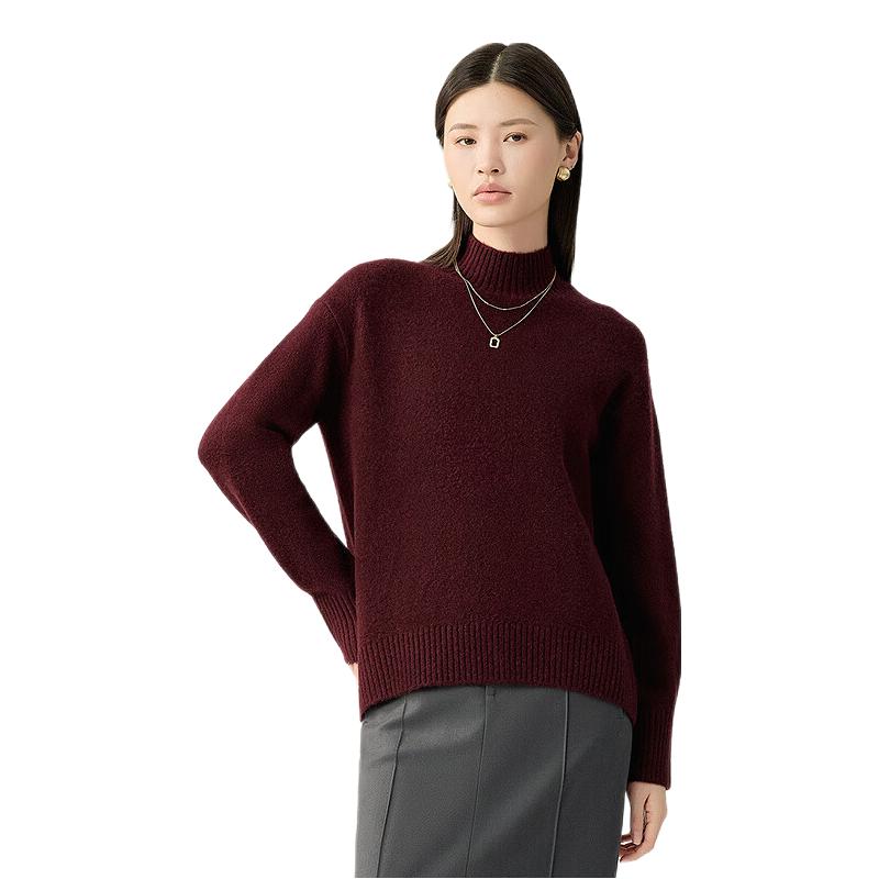 推荐商品：GIRDEAR/哥弟 烟管领套头半高领商务毛衣 女装 A301647 安可拉红