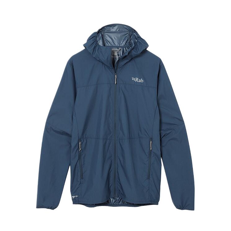 推荐商品：RAB Windgather户外防风防泼水连帽夹克 QWS-84 风暴蓝