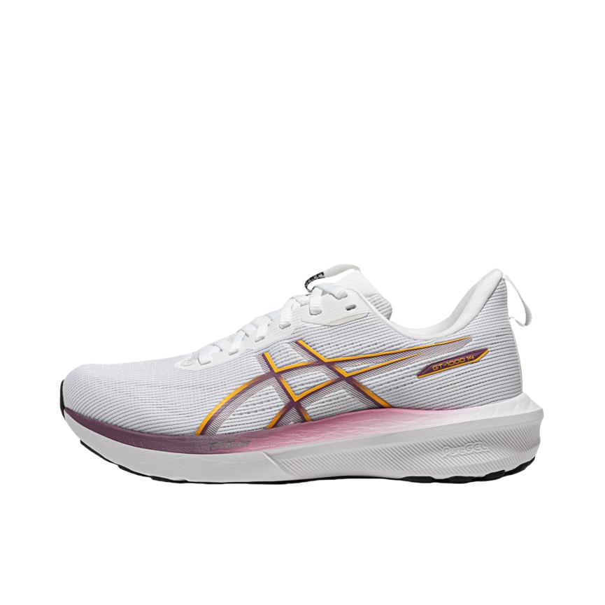 推荐商品：Asics/亚瑟士 GT-1000 14 跑鞋 稳定足弓支撑透气马拉松回弹网布缓震轻便防水圆头贴合 白色/橙色
