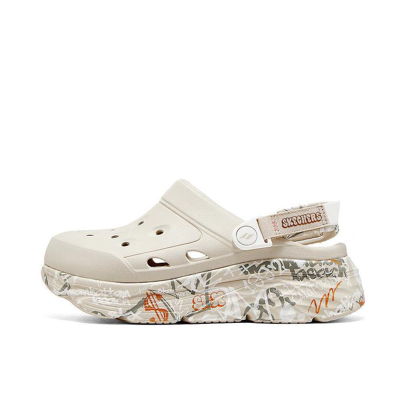 推荐商品：Skechers/斯凯奇 MAX CUSHIONING 厚底增高 舒适透气 缓震软底 沙滩 包头 快干 易穿 踩屎感 休闲时尚 软弹 轻质疏水 两穿 一脚蹬 凉鞋 女款/自然色/多彩色