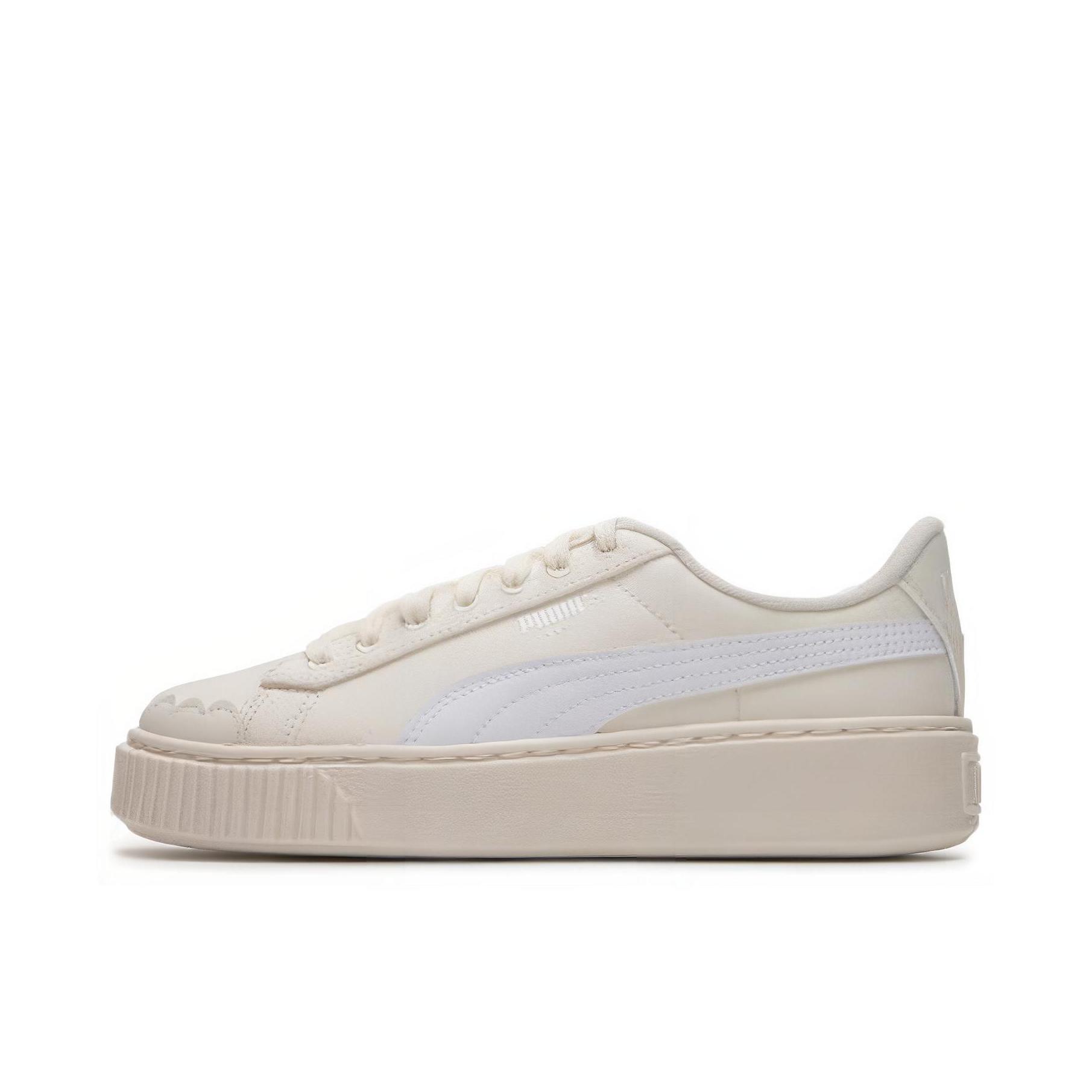 推荐商品：Puma/彪马 Basket Platform 板鞋 休闲复古轻便厚底增高防滑抓地 女款/米色/白色