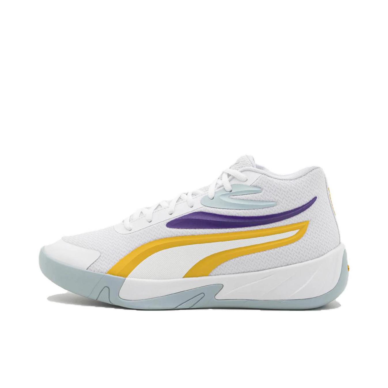 推荐商品：Puma/彪马 COURT PRO 轻便透气 防滑耐磨 缓震回弹 舒适百搭 实战 比赛 篮球鞋 白色/荧光色/紫罗兰