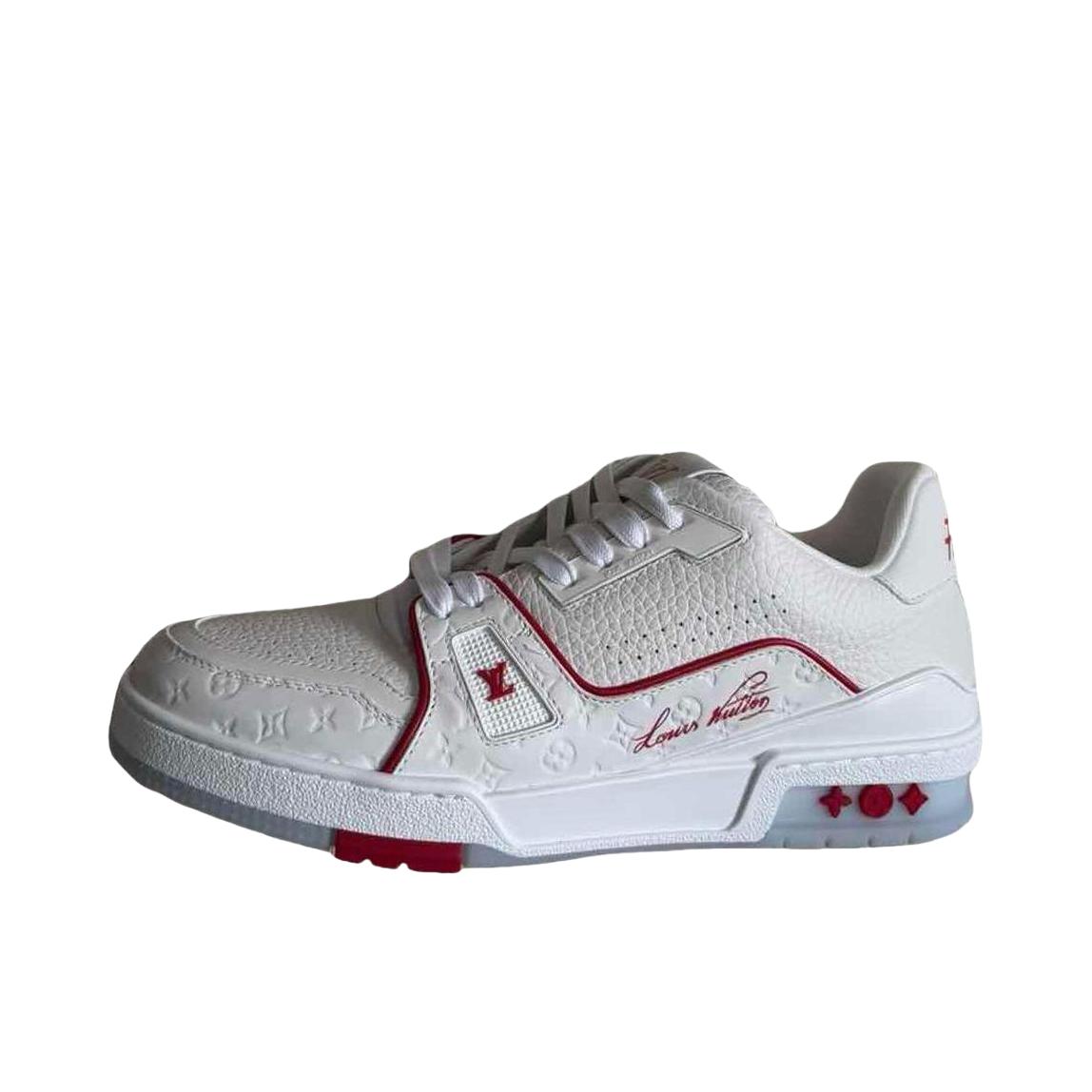 推荐商品：Louis Vuitton 路易威登 Trainer 牛皮革 圆头 系带 低帮 复古 板鞋 白色/红色