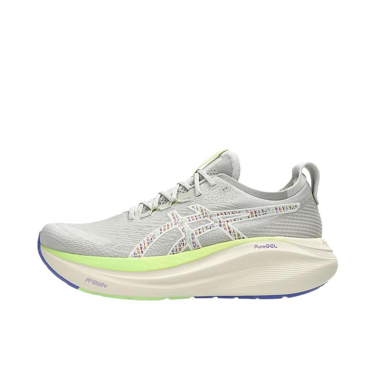 推荐商品：Asics/亚瑟士 Gel-Nimbus 27 跑鞋 防滑耐磨缓震轻量回弹舒适轻便支撑夜跑 灰色/绿色