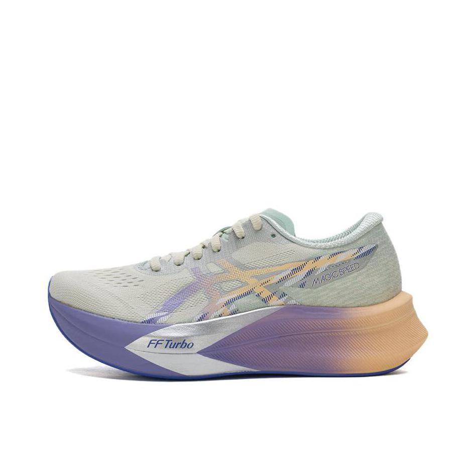 推荐商品：Asics/亚瑟士 Magic Speed 4 跑鞋 碳板轻便支撑轻量回弹竞速型长跑 女款/米白色/橙色