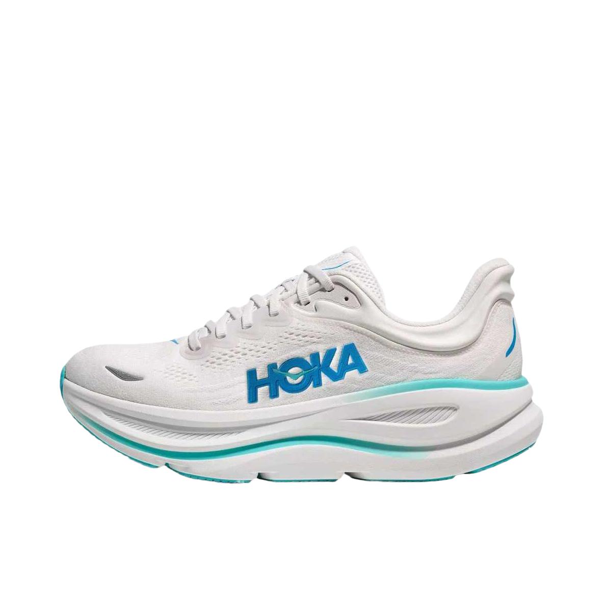 推荐商品：HOKA ONE ONE Bondi 9 越野跑鞋 防滑耐磨缓震透气低帮舒适百搭 白色/霍伽蓝