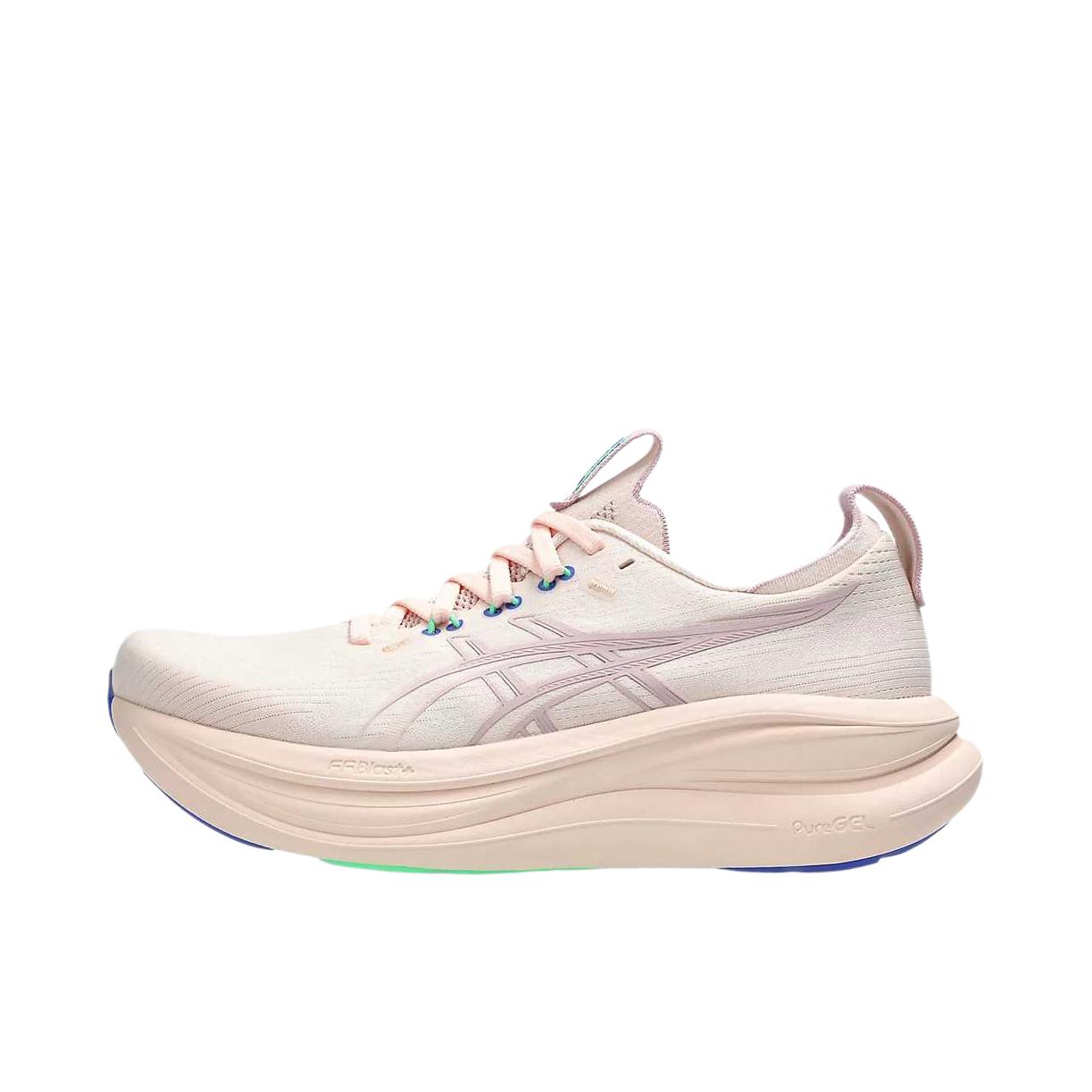 推荐商品：Asics/亚瑟士 GEL-NIMBUS 28 跑鞋 百搭时尚舒适圆头减震回弹夜跑轻便贴合支撑网面抓地慢跑缓冲缓震马拉松训练防滑冬季稳定竞速增高通勤鞋 宽版/珍珠粉/摩根石