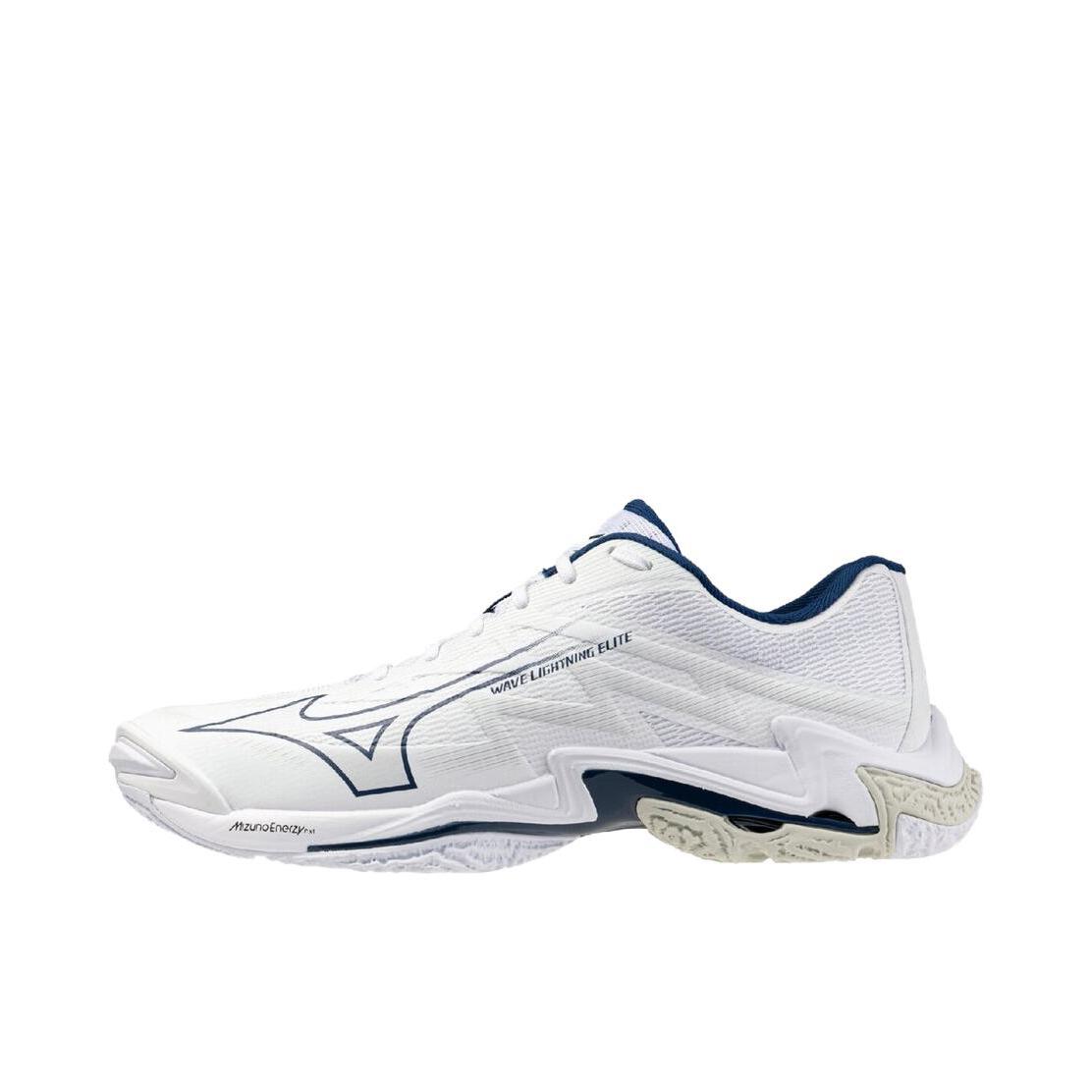推荐商品：Mizuno/美津浓 Wave Lightning Elite 排球鞋 圆头厚底系带贴合 白色/蓝色