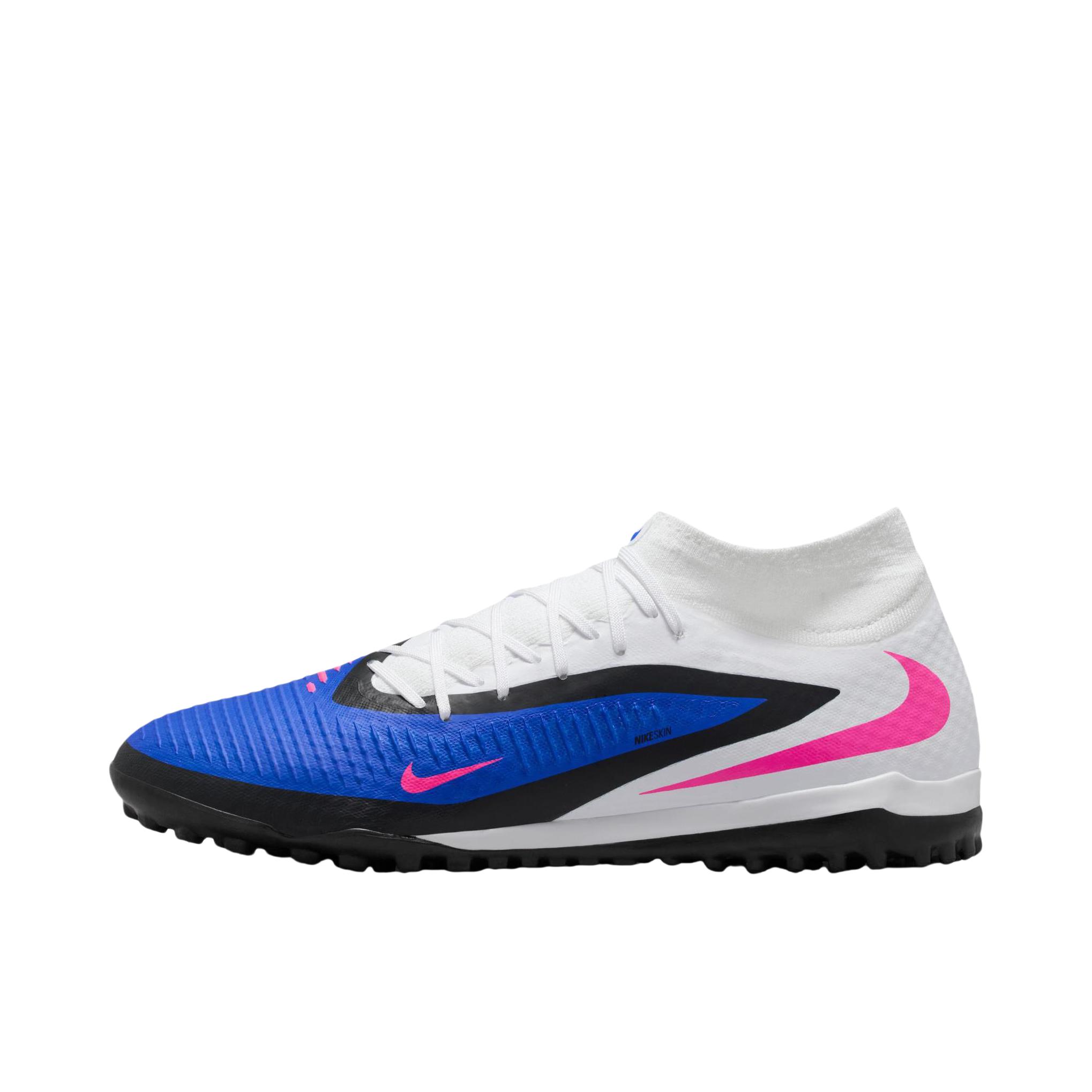 推荐商品：Nike Phantom 6 Academy TF 足球鞋 中端碎钉人造场地耐磨 赛车蓝/爆炸粉/白色