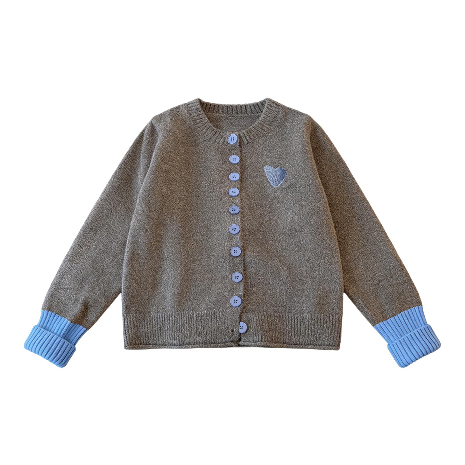 推荐商品：丝柏舍 单排扣短款正肩长袖针织衫 女装 S53K2997M 深灰拼蓝