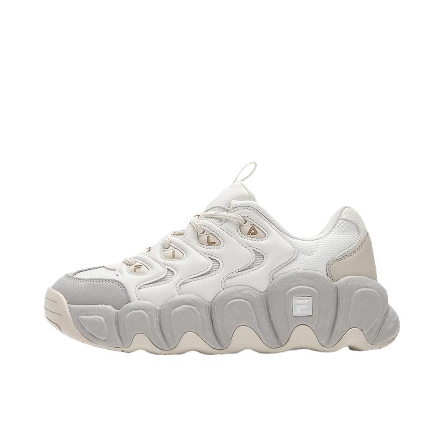 推荐商品：FILA/斐乐 CROISSANT 1S 可颂 IS 老爹鞋 厚底增高休闲系带包裹性轻便复古减震支撑 女款/豆腐白/月球灰