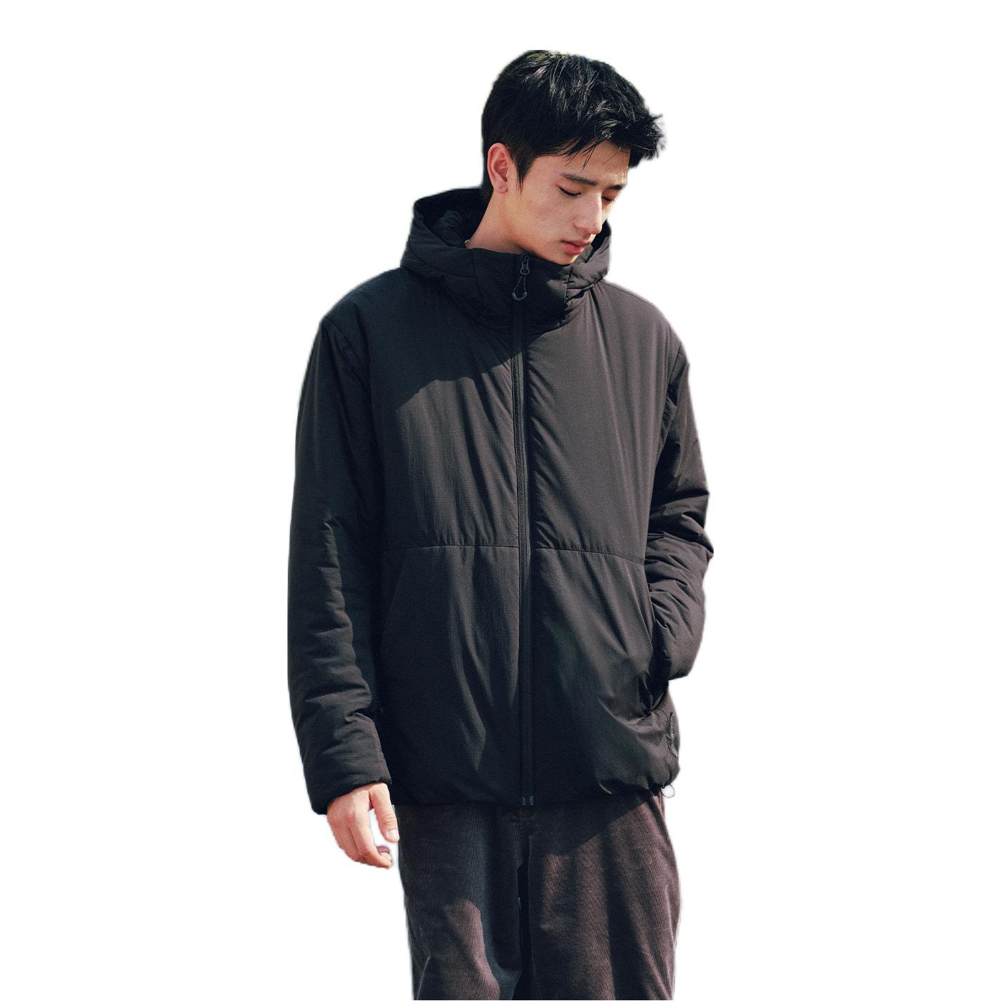 推荐商品：RESTICK 保暖纯色连帽金标棉服 黑