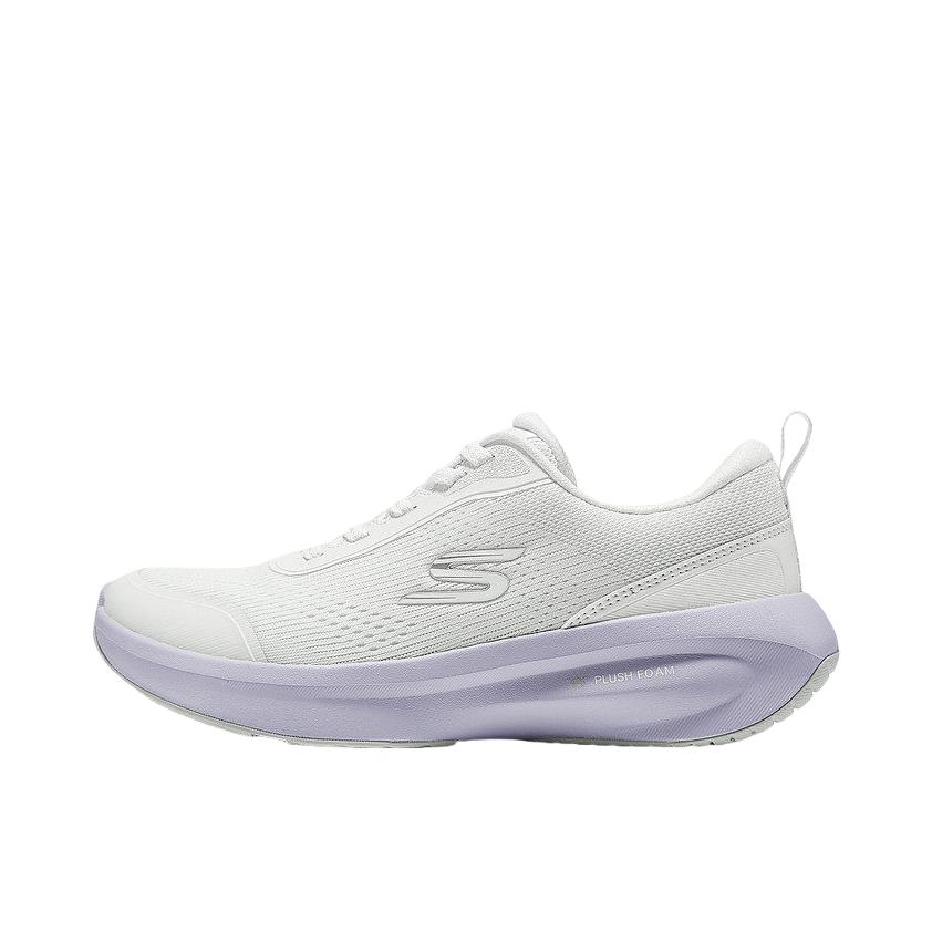 推荐商品：Skechers/斯凯奇 SPORT WOMENS 运动休闲鞋 舒适透气低帮回弹支撑一脚蹬健步鞋缓震厚底网面 女款/白色/薰衣草色