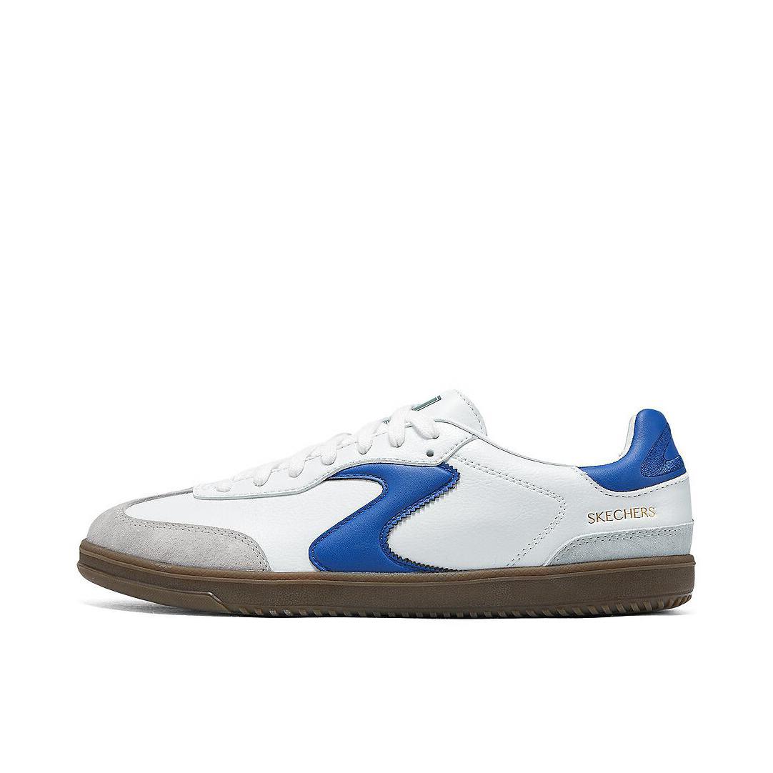推荐商品：Skechers/斯凯奇 Court Classics 防滑 回弹 贴合耐磨 低帮 闪穿 圆头 薄底 绑带 简洁风 板鞋 白色/蓝色 