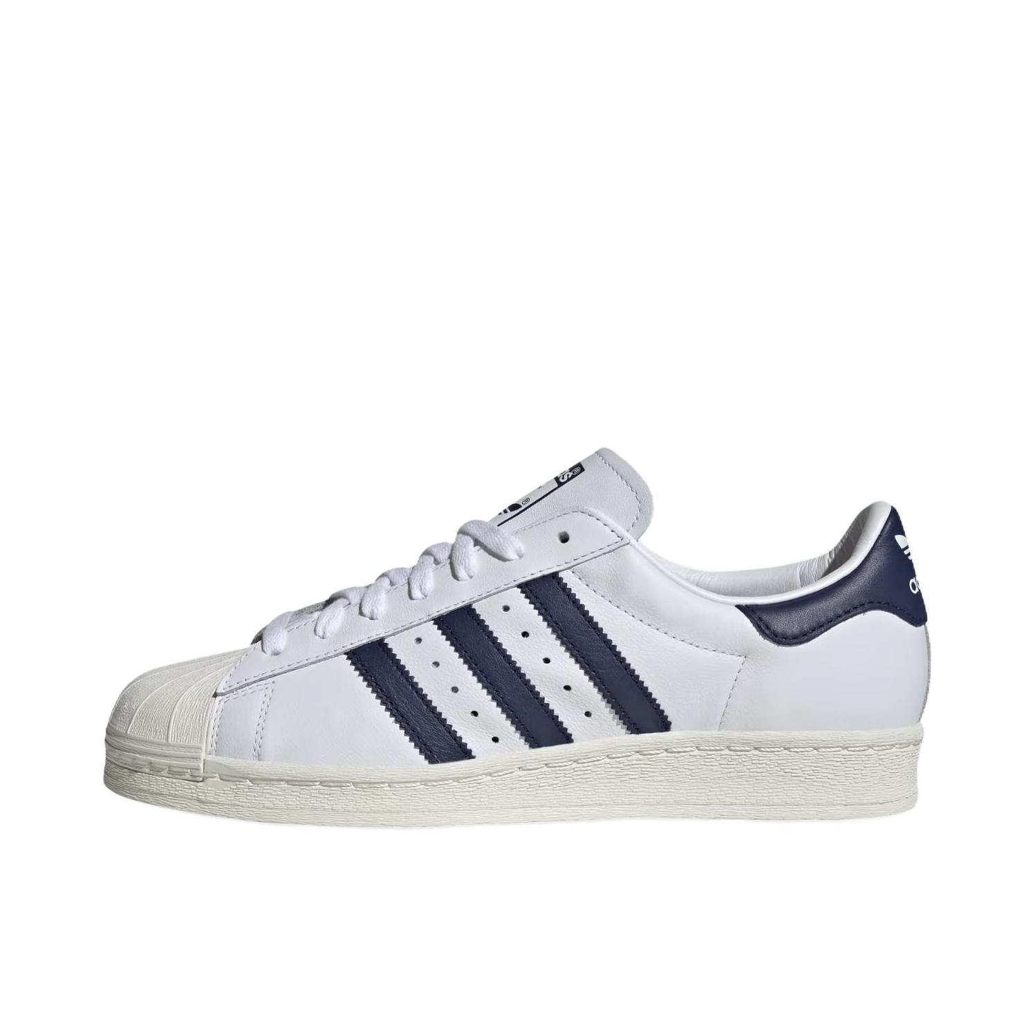 推荐商品：adidas Superstar 80s 板鞋 贝壳头复古防滑耐磨防水减震运动 云白色/深蓝色/米色