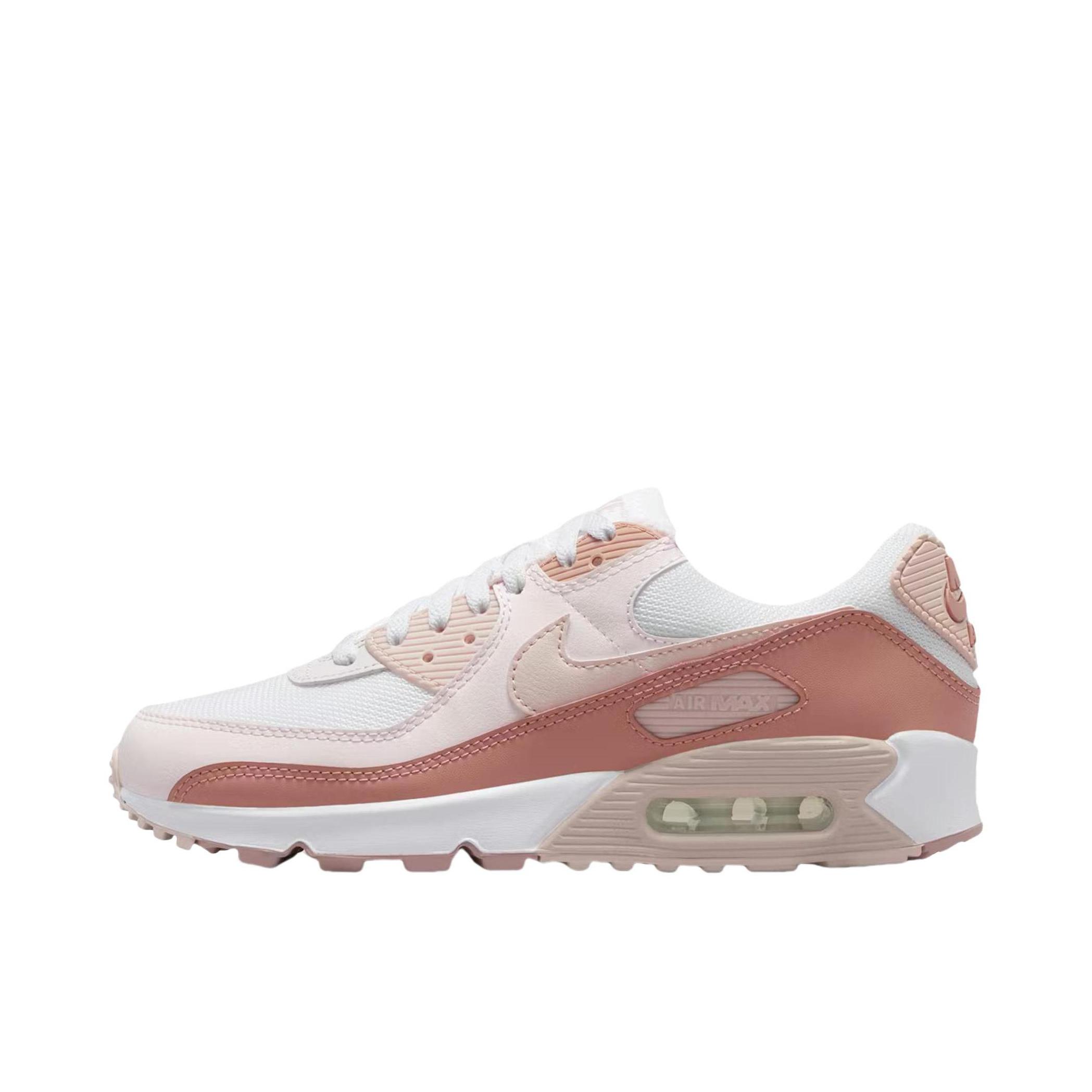 推荐商品：Nike Air Max 90 跑鞋 气垫合成革缓震透气复古增高圆头贴合拼接 颗粒粉/珍珠粉/淤泥红