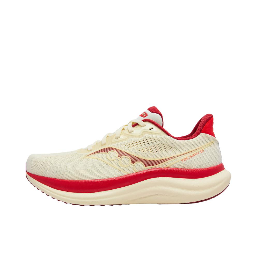 推荐商品：Saucony/索康尼 Triumph 胜利 23 跑鞋 慢跑缓震支撑训练防滑轻便 米色/红色