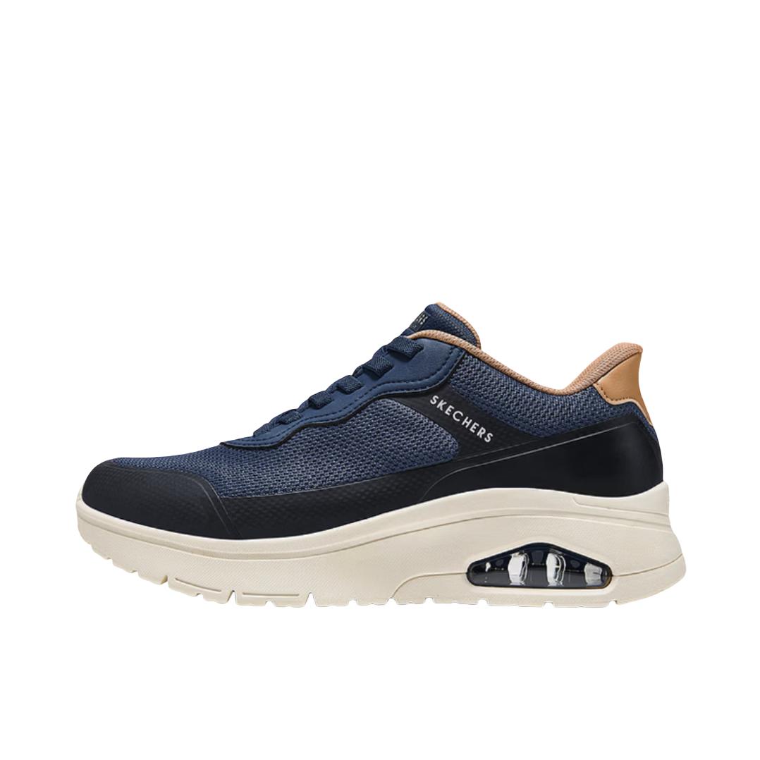 推荐商品：Skechers/斯凯奇 STREET MENS 运动休闲鞋 舒适防滑耐磨回弹软底气垫缓震厚底 海军蓝色