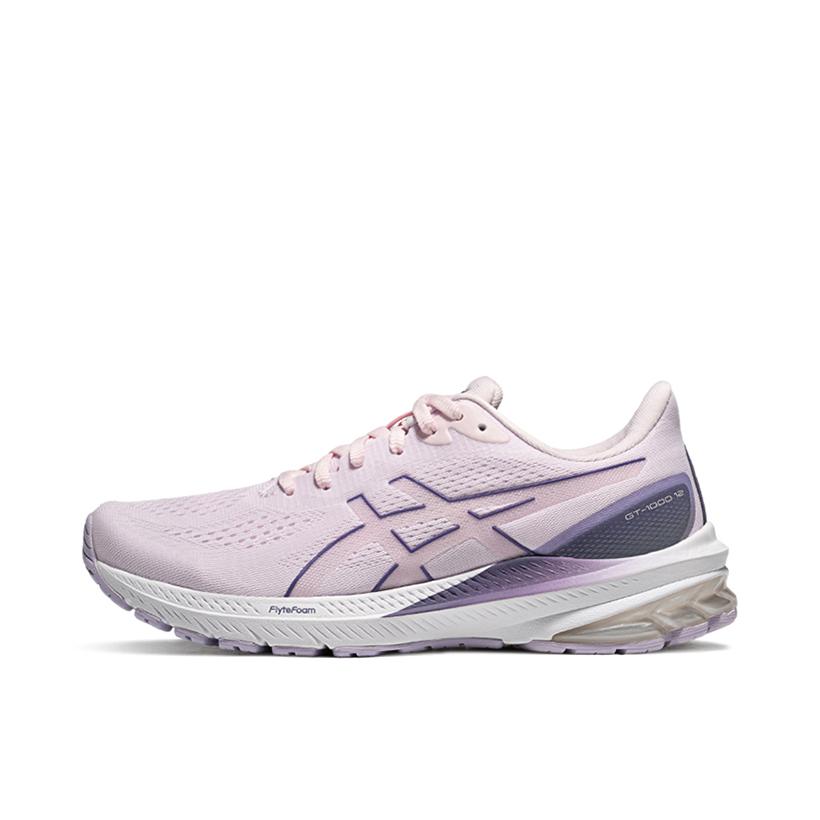 推荐商品：Asics/亚瑟士 GT-1000 12 跑鞋 舒适轻量回弹缓震耐磨网面透气织物马拉松潮流百搭稳定支撑复古 女款/紫色/白色