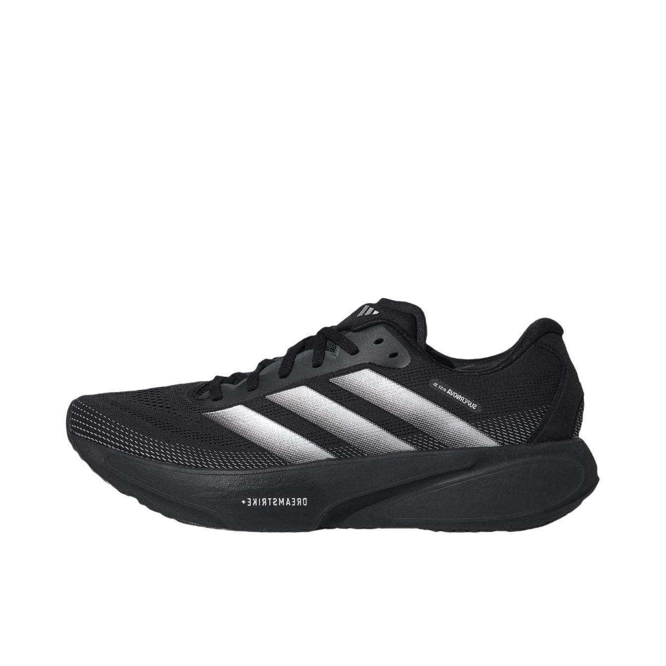 推荐商品：【520礼物】adidas SUPERNOVA RISE 3S 领航系列 跑鞋 舒适时尚潮流贴合回弹体测防滑缓震轻便支撑排汗 黑色/金属银/深灰色