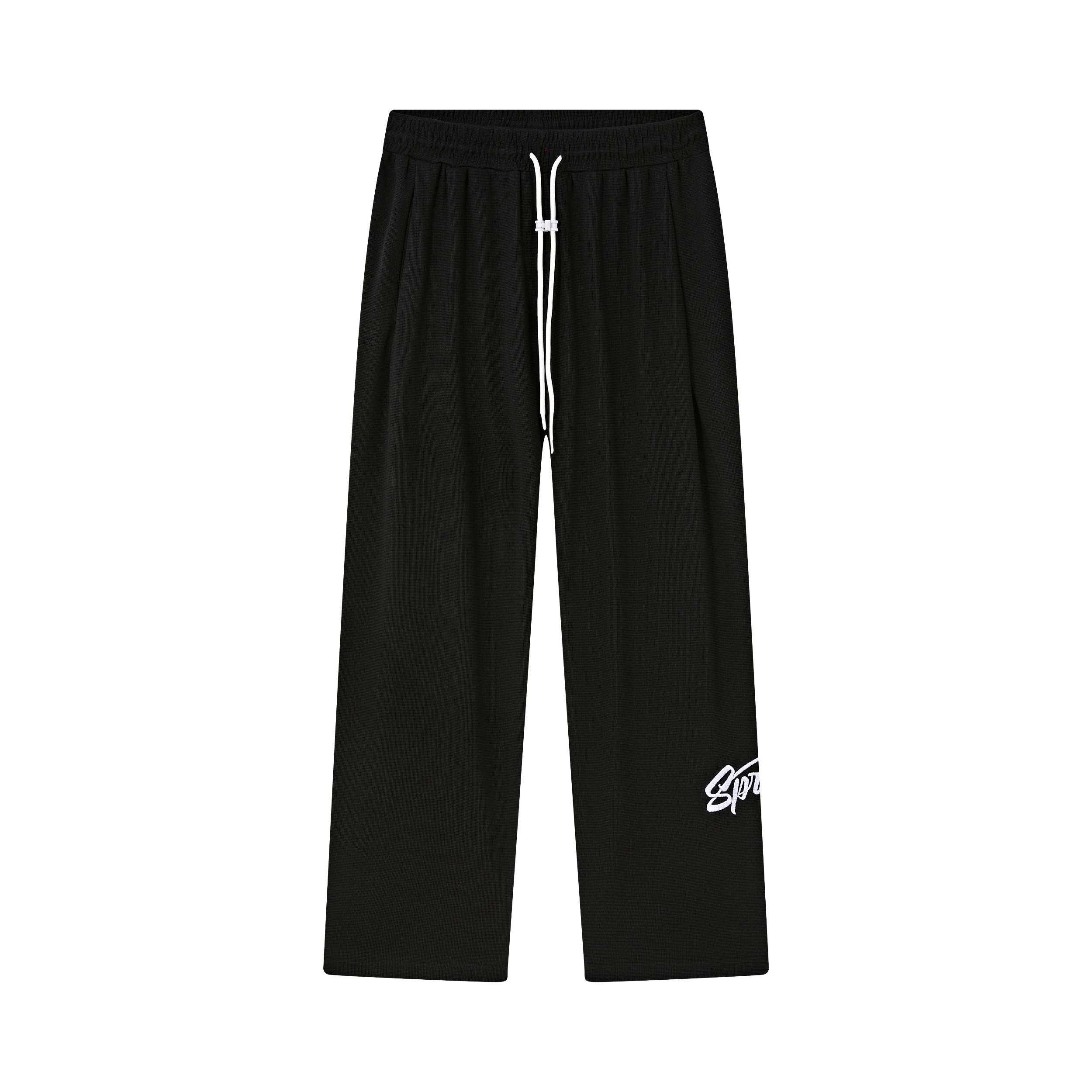 推荐商品：WABRAVE 纯色抽绳直筒运动长裤 WB240215217 黑