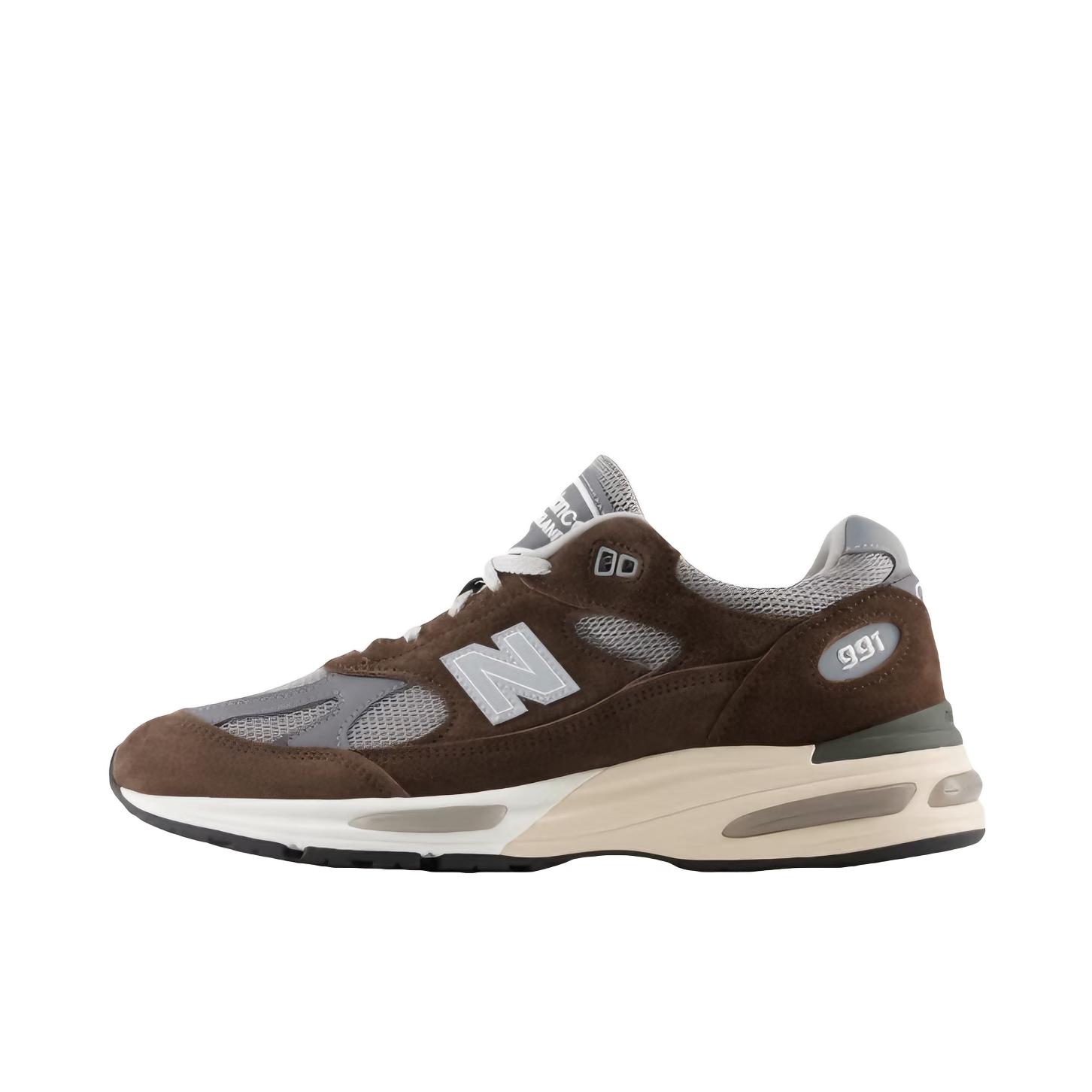 推荐商品：New Balance 991 v2 跑鞋 防滑耐磨网布透气绒面皮合成革舒适圆头复古贴合 D宽/棕色/灰色