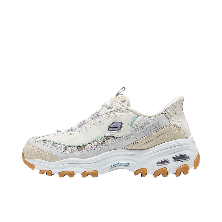 推荐商品：Skechers/斯凯奇 D'Lites 1.0 奶茶熊 熊猫鞋 老爹鞋 闪穿鞋 厚底增高复古缓震百搭 女款/淡白色/薰衣草色