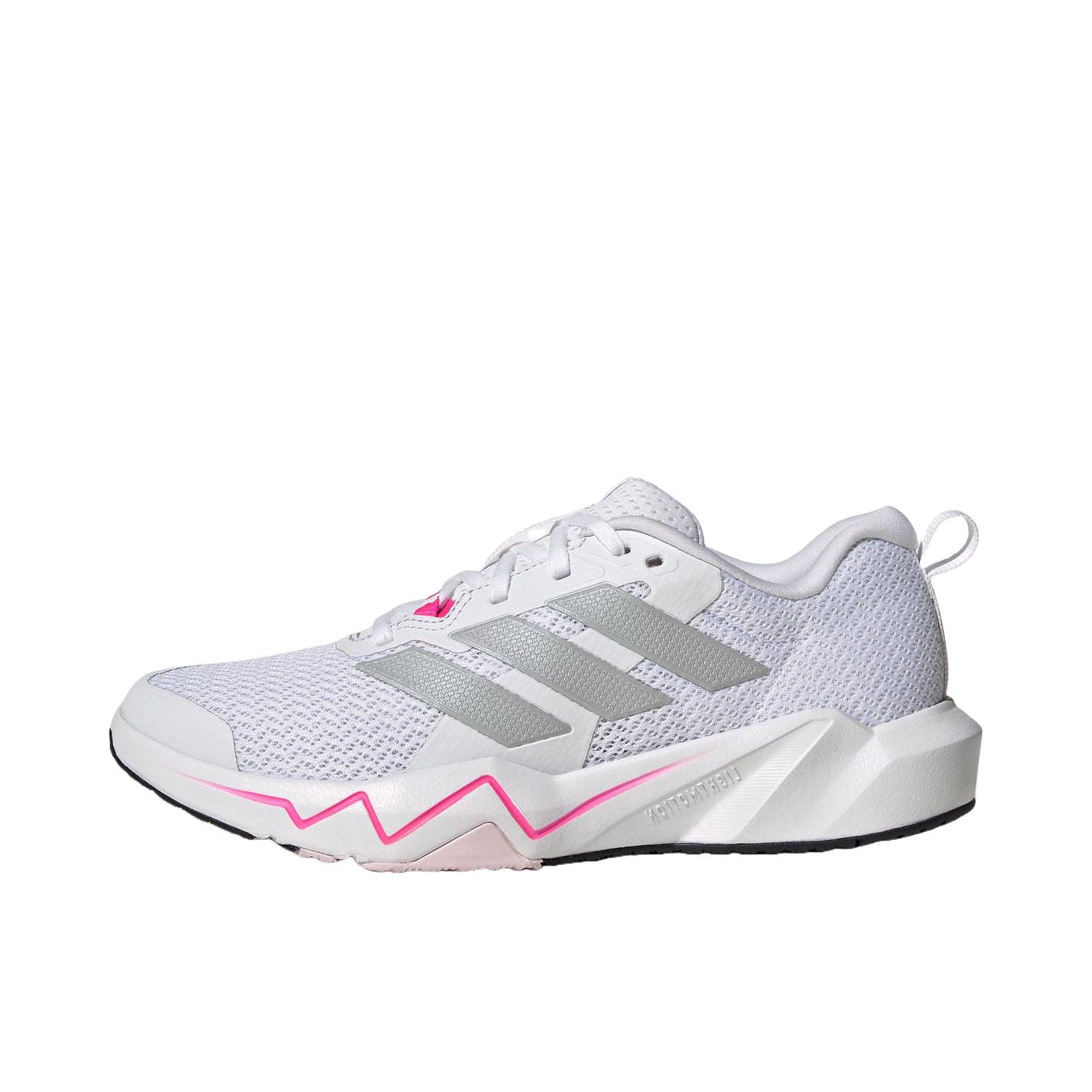 推荐商品：adidas Rapidmove Go 训练鞋 透气网面圆头厚底百搭贴合支撑 白色/金属银/亮粉色