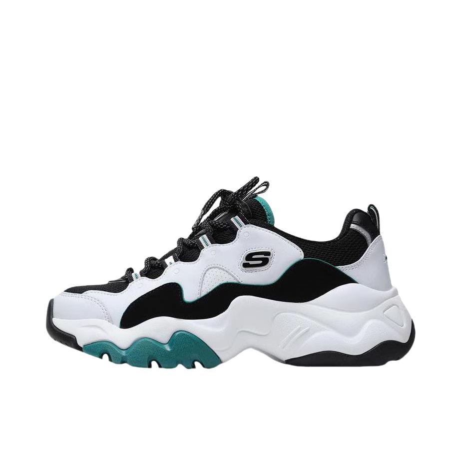 推荐商品：Skechers/斯凯奇  D'Lites 3.0  老爹鞋 熊猫鞋 复古厚底增高支撑 White/Green 白色/绿色