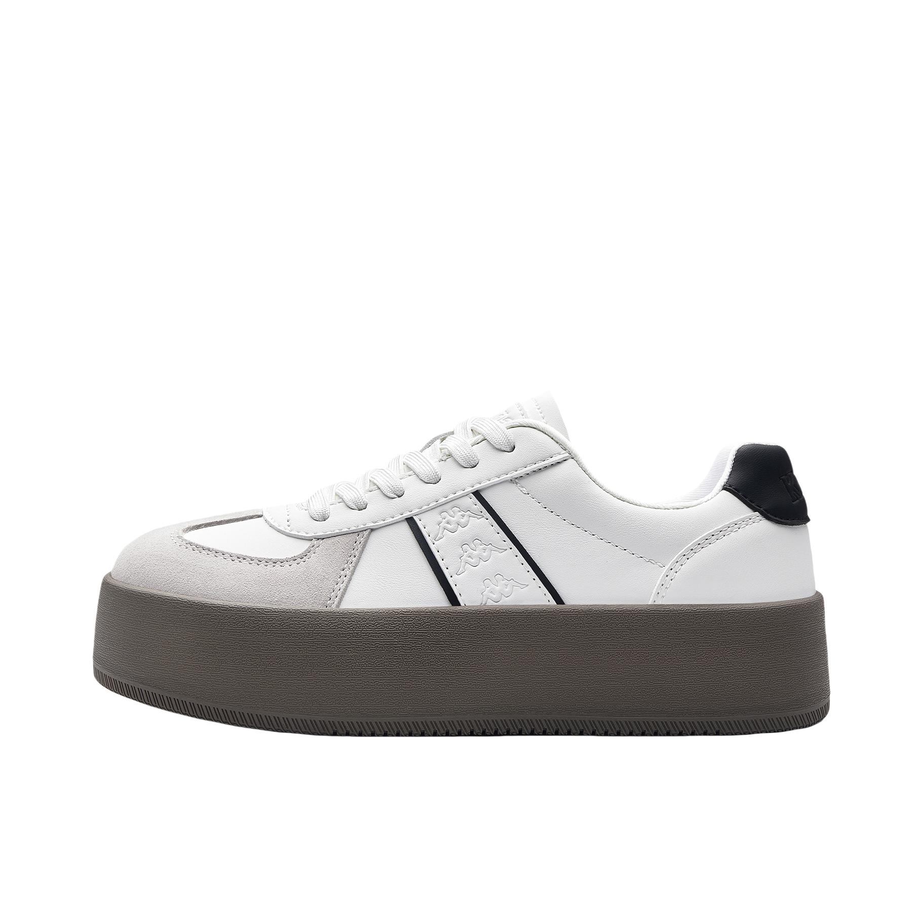 推荐商品：Kappa 城际通勤系列 德训鞋 板鞋 百搭舒适耐磨时尚增高软底学院风复古轻便秋冬厚底情侣 女款/经典白/棕色/黑色