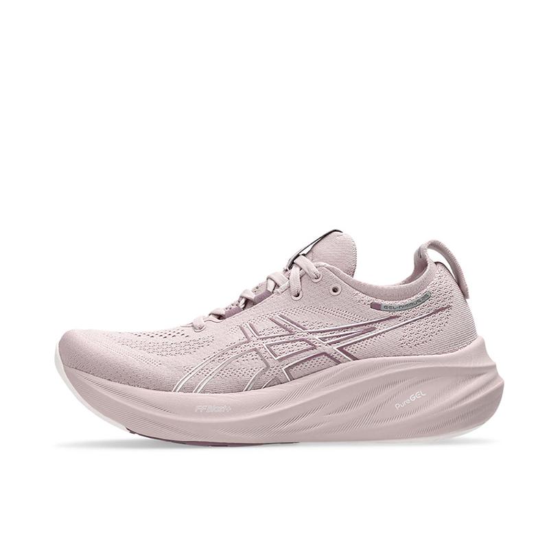 推荐商品：Asics/亚瑟士 Gel-Nimbus 26 跑鞋 缓震轻量回弹防滑耐磨舒适轻便稳定支撑马拉松短跑 白色/粉色