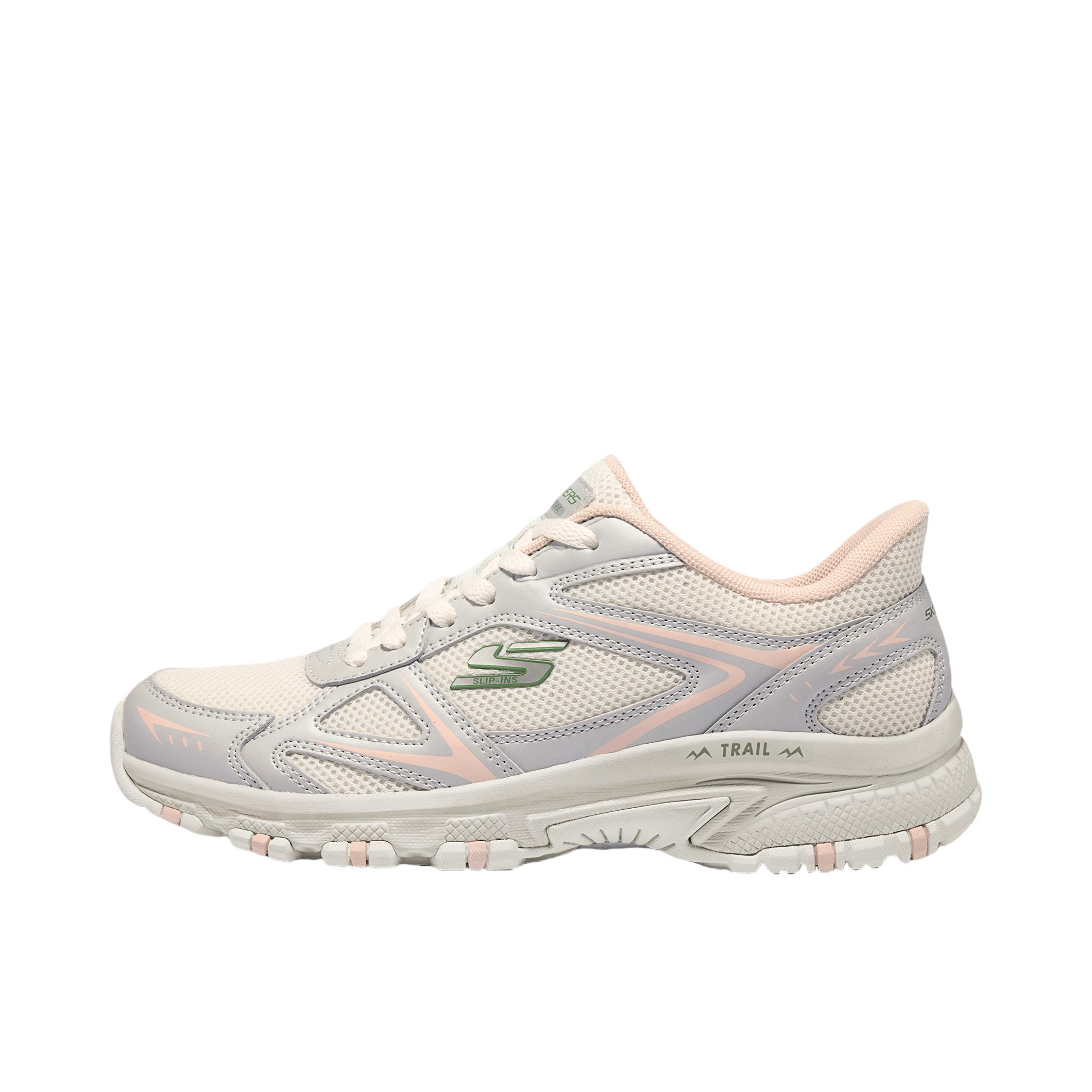 推荐商品：Skechers/斯凯奇 跑鞋 绑带大底防滑运动缓震 180357 女款/银色/浅粉色 