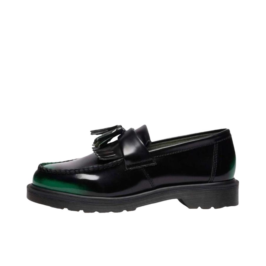 推荐商品：Dr.Martens Adrian 流苏 厚底 复古 圆头 真皮 皮革 一脚蹬 增高 休闲 美式 黄车线 软皮 皮鞋 黑色/绿色