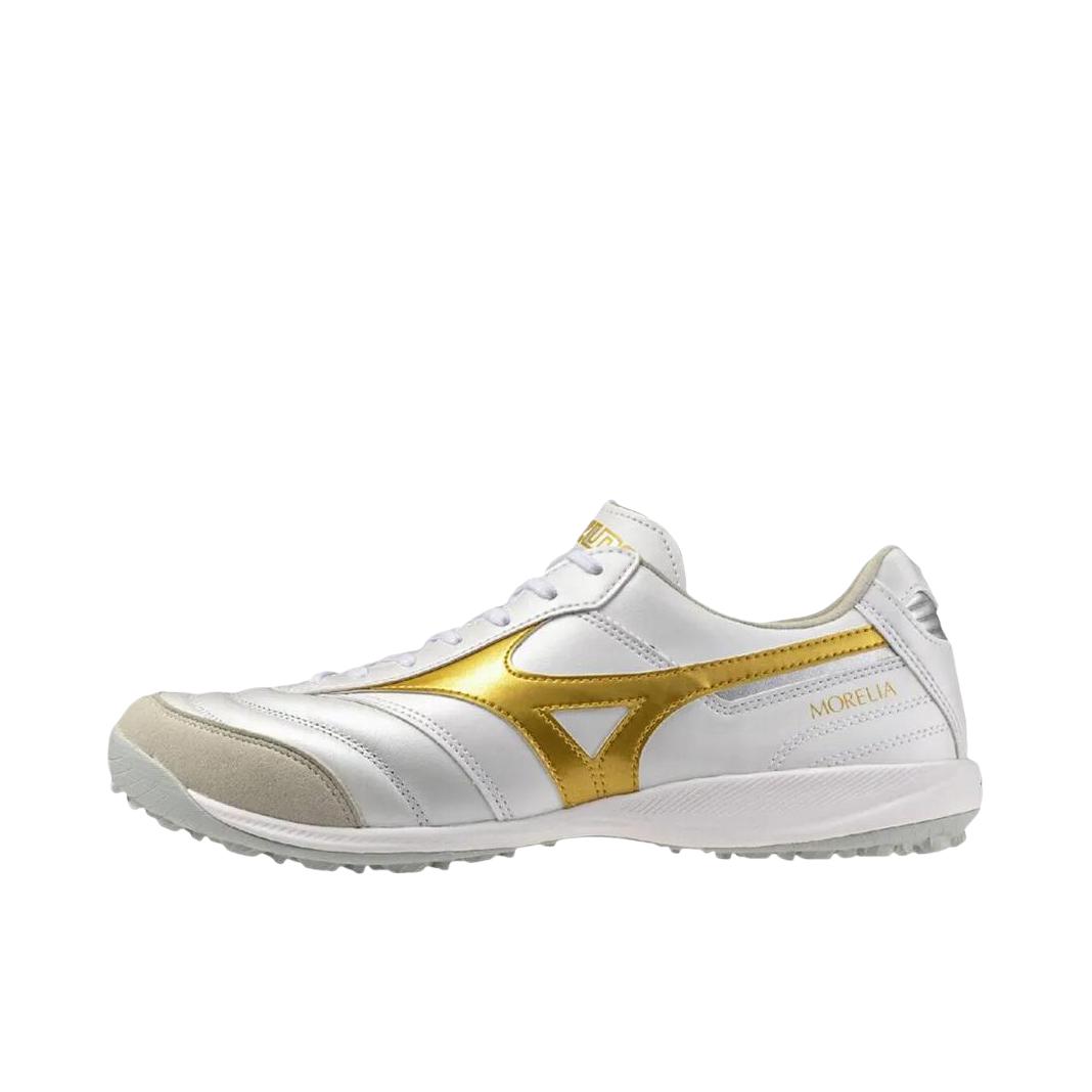 推荐商品：Mizuno/美津浓 MORELIA SALA Elite 足球鞋 TF胶质碎钉塑胶地 白色/金色