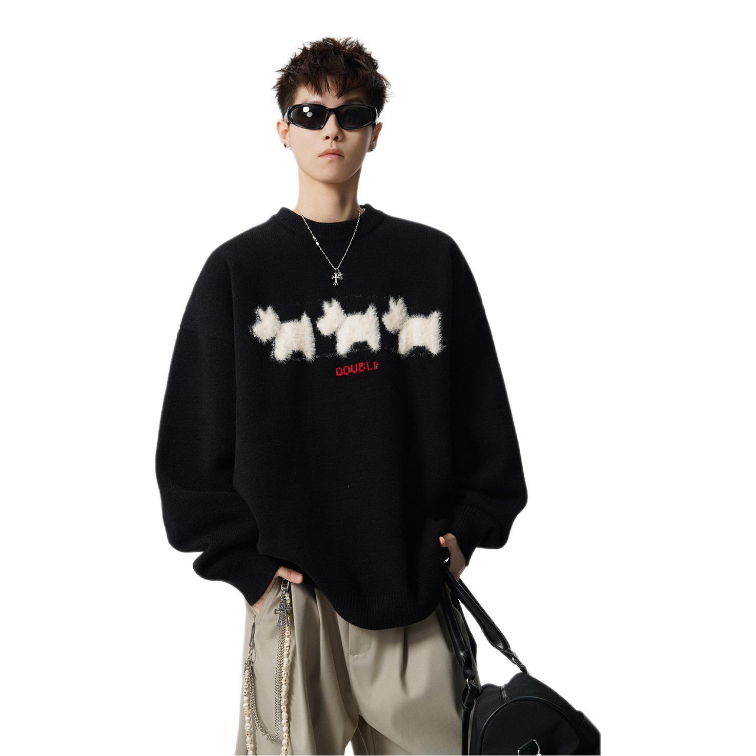 推荐商品：欧路得 套头圆领植绒小狗毛衣 O-M102101953K 黑