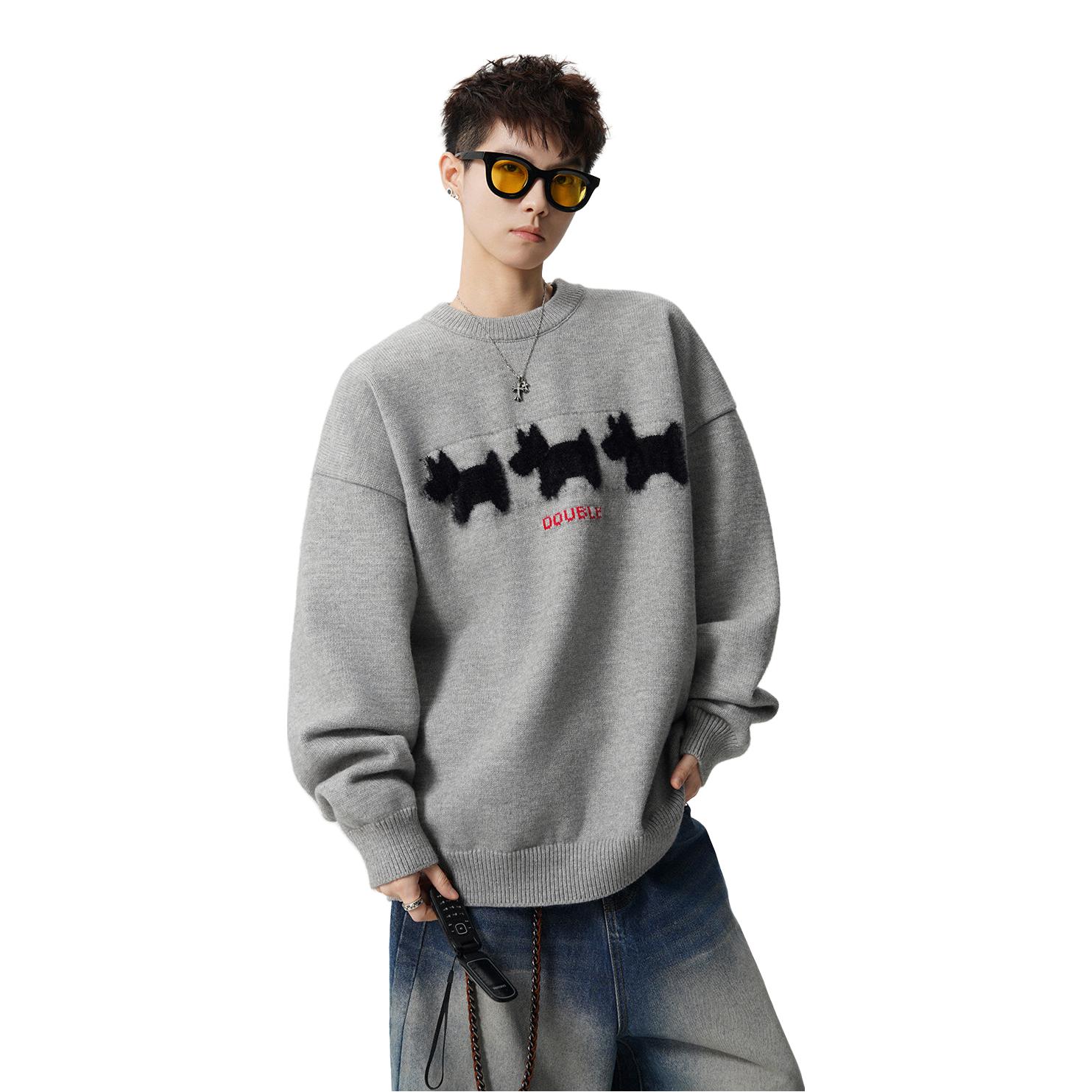 推荐商品：欧路得 套头圆领植绒小狗毛衣 O-M102101953K  灰