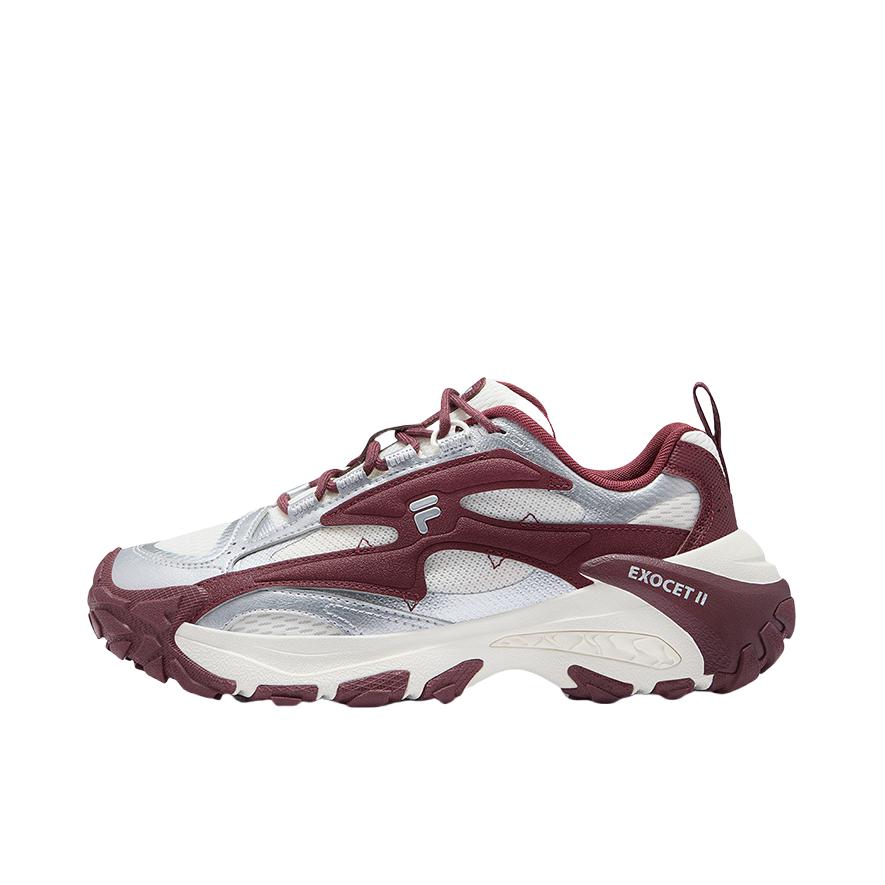 推荐商品：FILA/斐乐 EXOCET II山脉鞋2代 老爹鞋 舒适时尚耐磨减震复古轻便 女款/奶白色/港口红