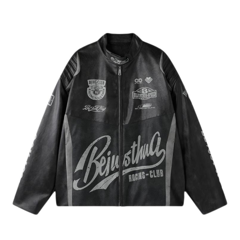 推荐商品：BJHG 2026SS 复古美式拼接长袖皮衣 BJHG-52AJ843 机车黑