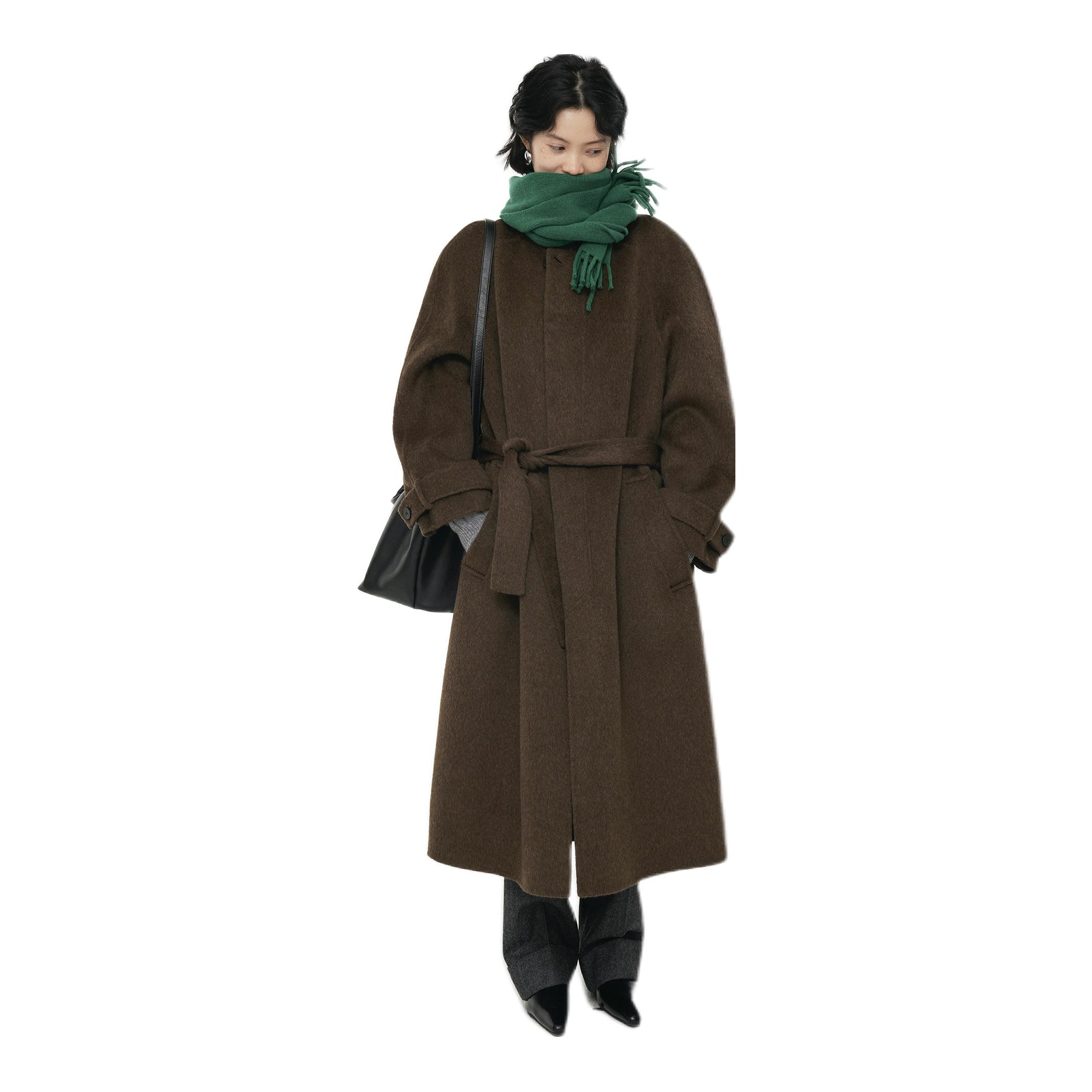 推荐商品：ULD 长款羊毛双面呢毛呢外套 UY245010 棕