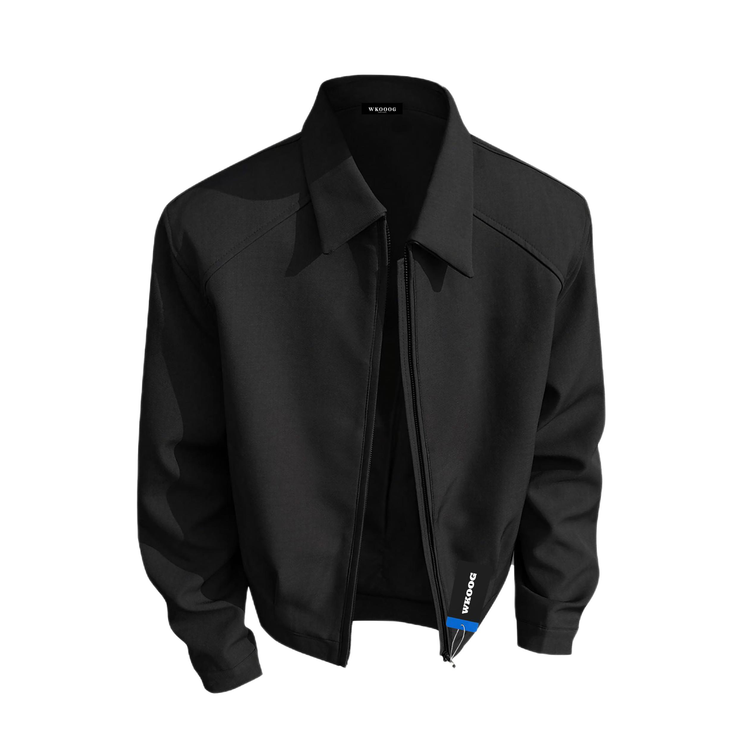 推荐商品：WKOOG 廓形哈灵顿加绒翻领垫肩长袖夹克 LQ-A102-C6067 黑