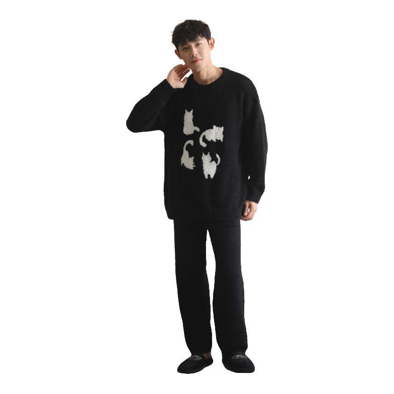 推荐商品：美家臣 保暖卡通加厚半边绒珊瑚绒长袖睡衣 B8084-B8083 B8083黑/男