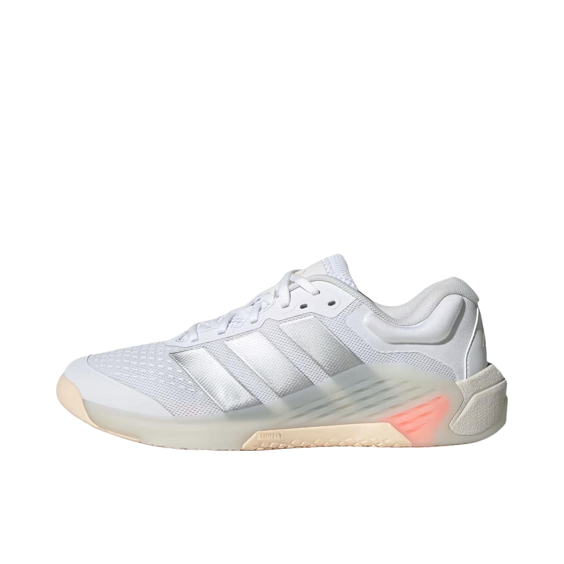 推荐商品：adidas DROPSET 4 训练鞋 厚底圆头舒适稳定回弹网面 女款/白色/银色