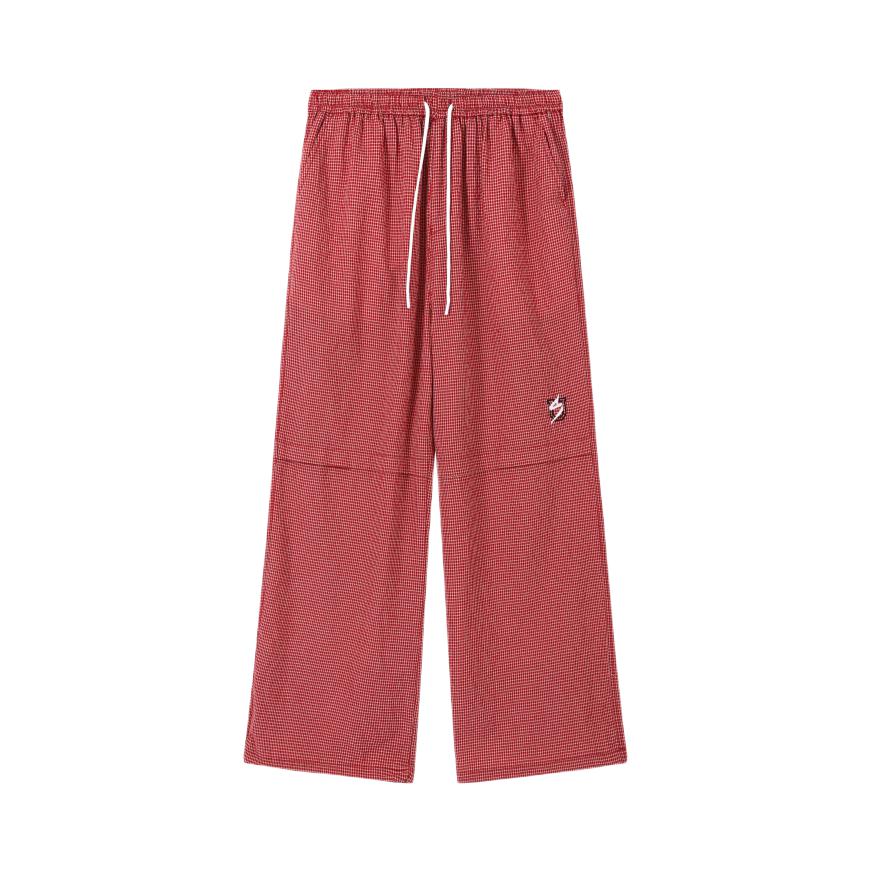 推荐商品：UNITED STREETZ/US联邦街牌 刺绣格子松紧腰华夫格棉休闲长裤 红